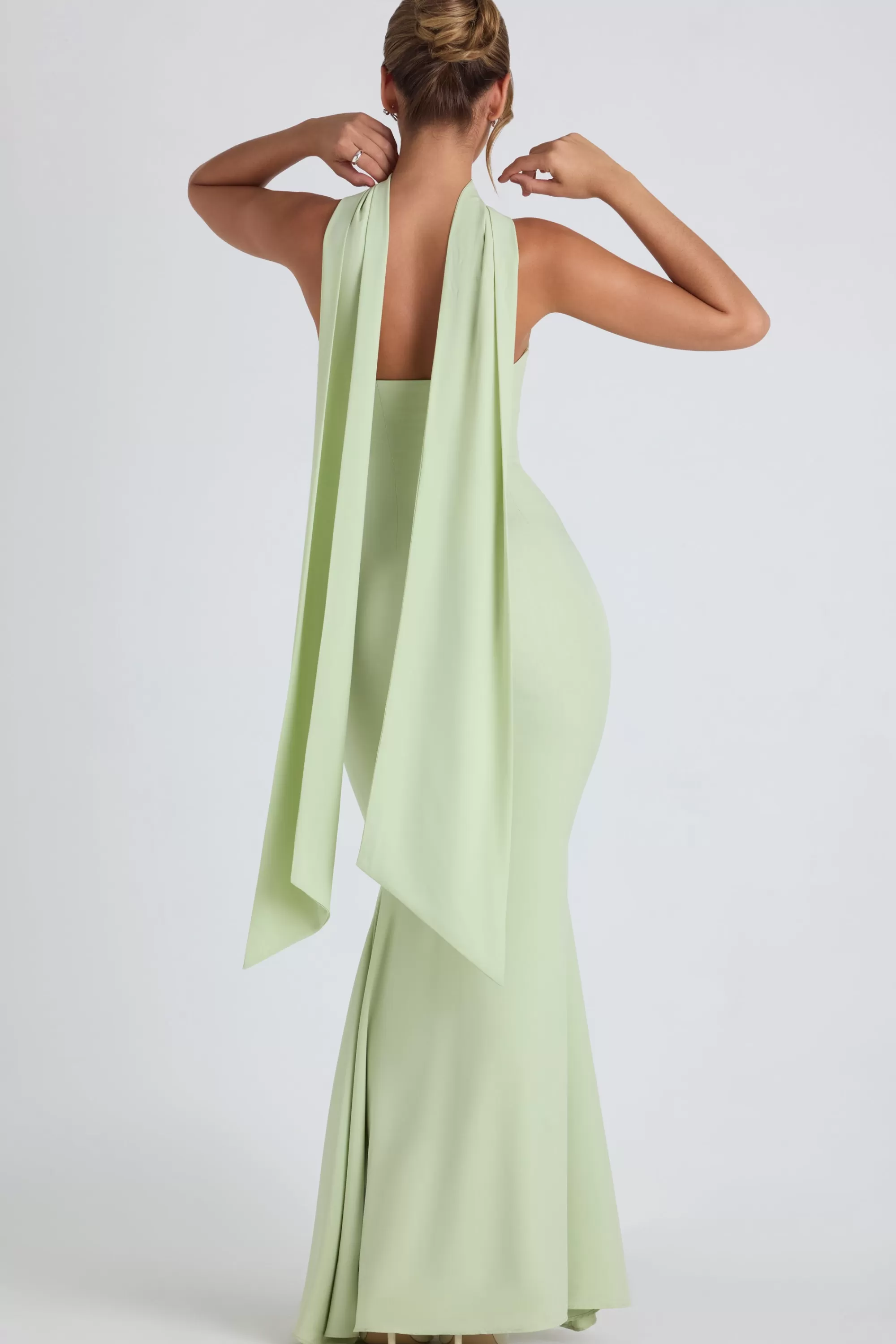 Oh Polly Scarf-Detail Strapless Gown In Spring Green Online