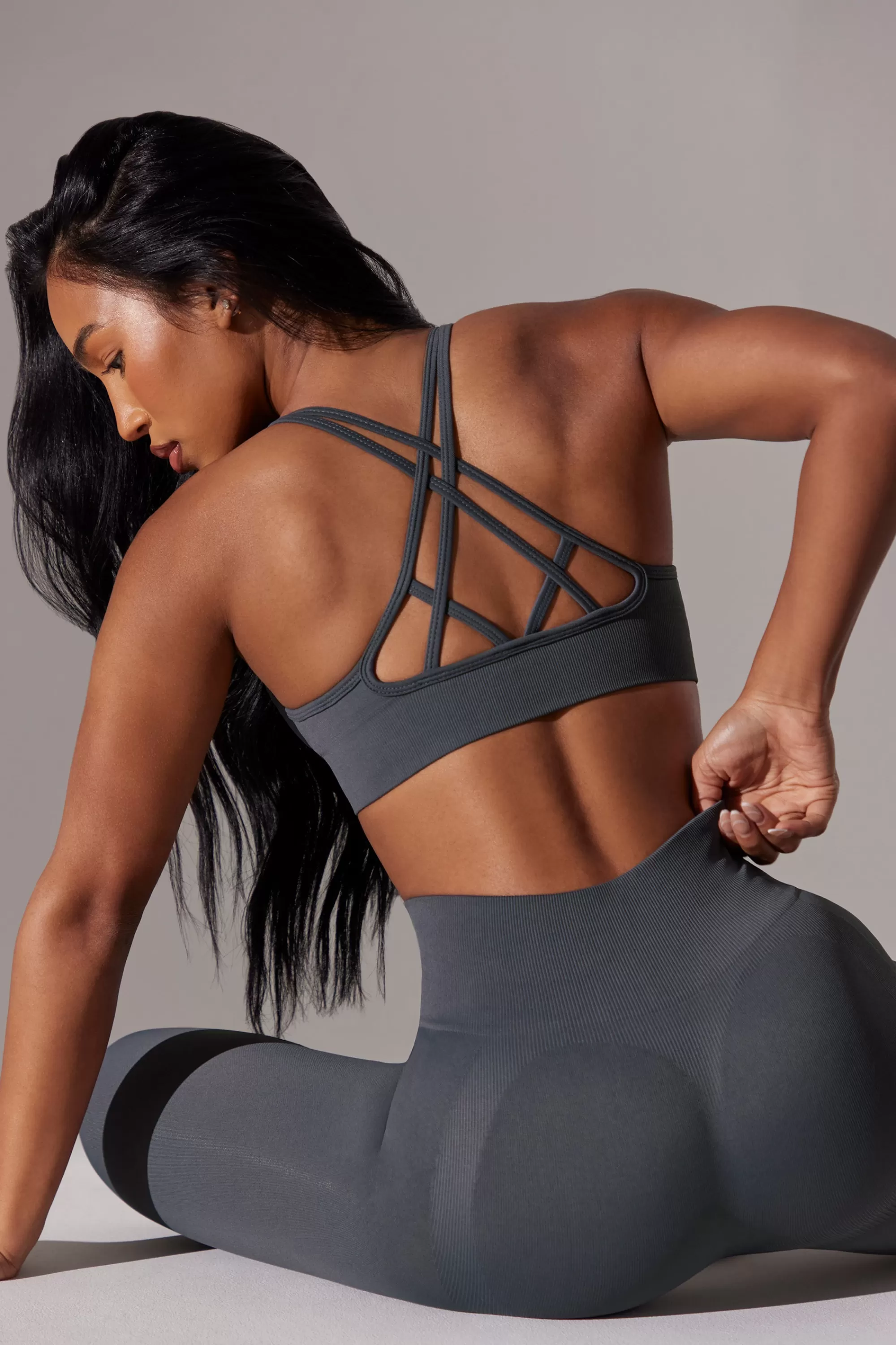 Oh Polly Scoop Neck Multi Strap Sports Bra In Grey Shop