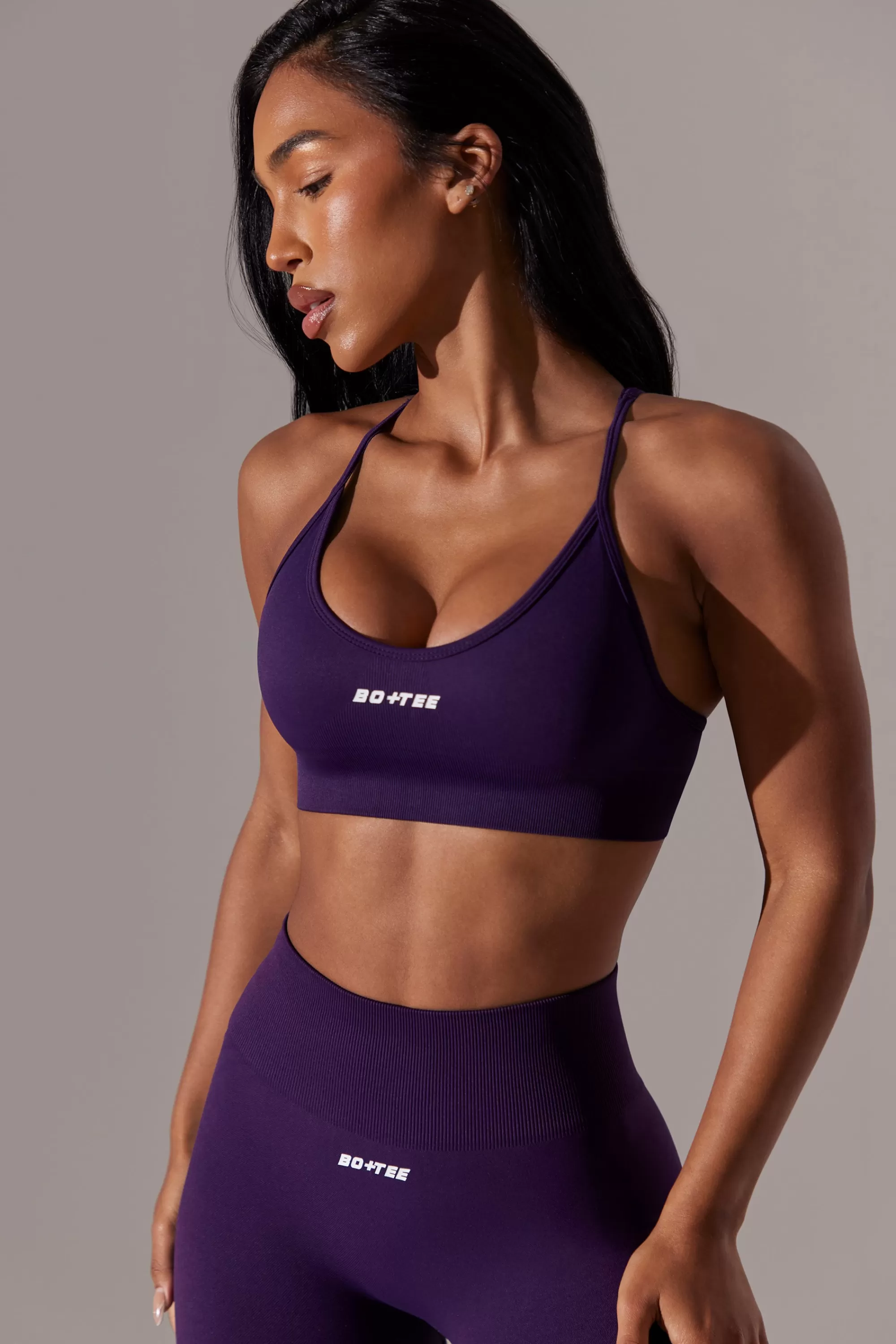 Oh Polly Scoop Neck Multi Strap Sports Bra In Purple Hot