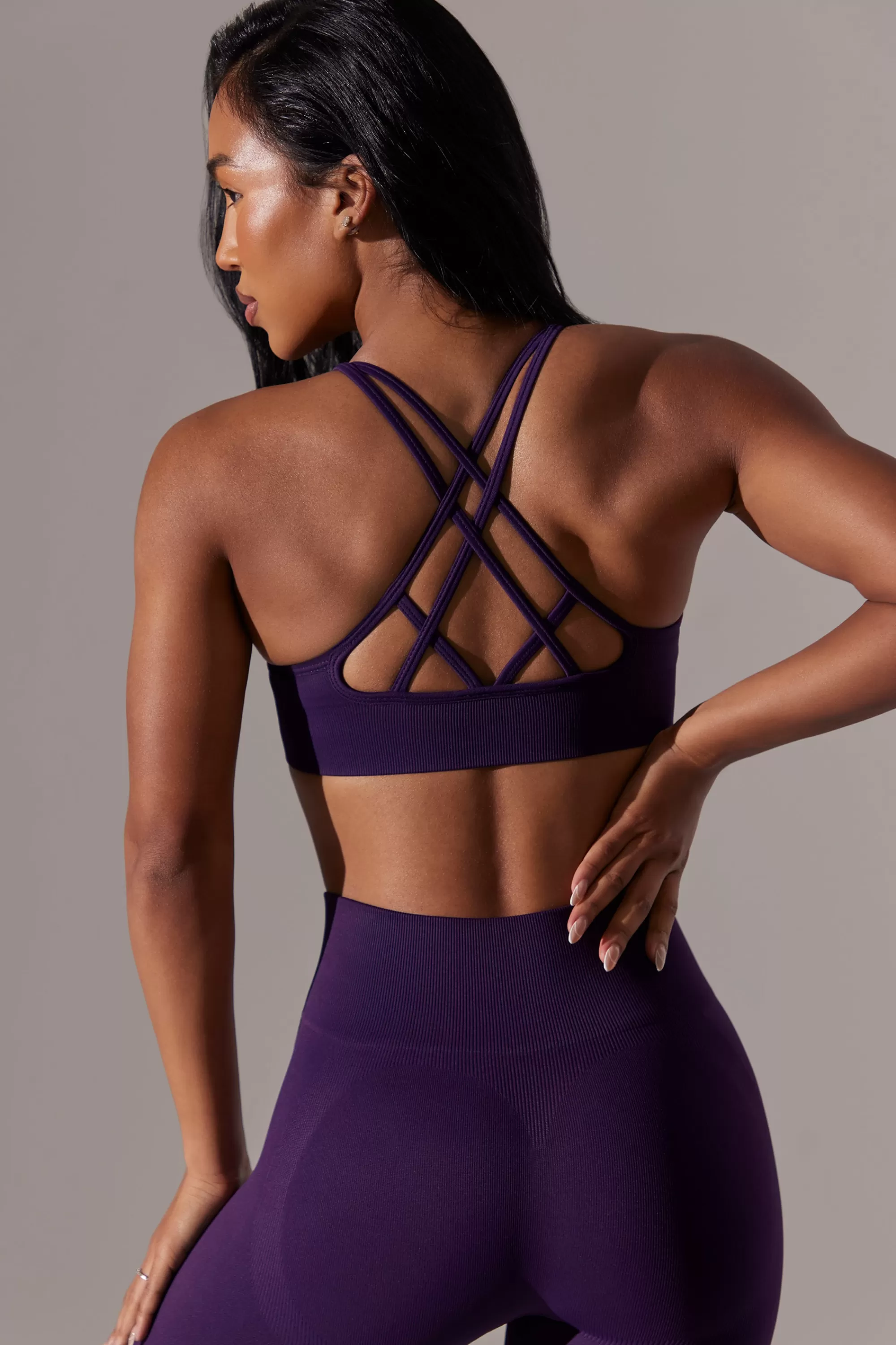 Oh Polly Scoop Neck Multi Strap Sports Bra In Purple Hot