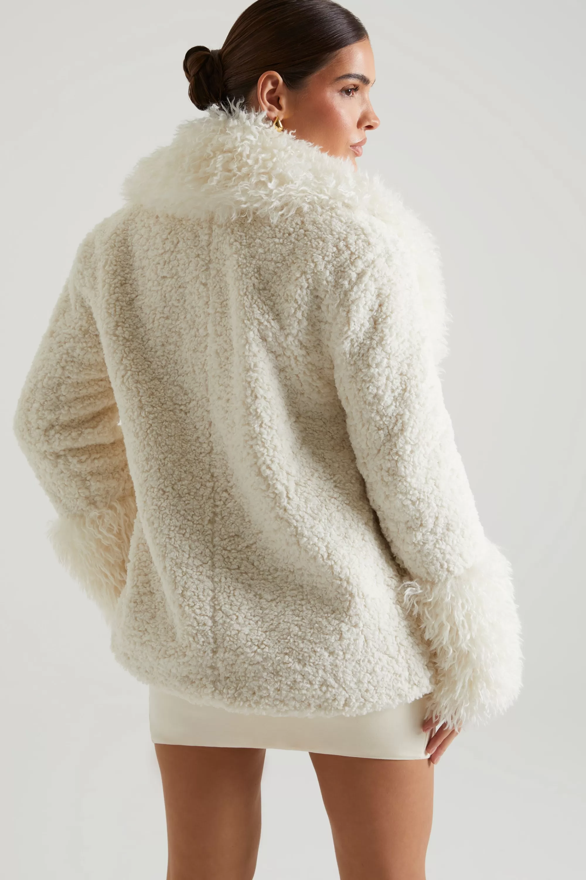 Oh Polly Shearling Coat With Large Front Pockets In Cream Hot