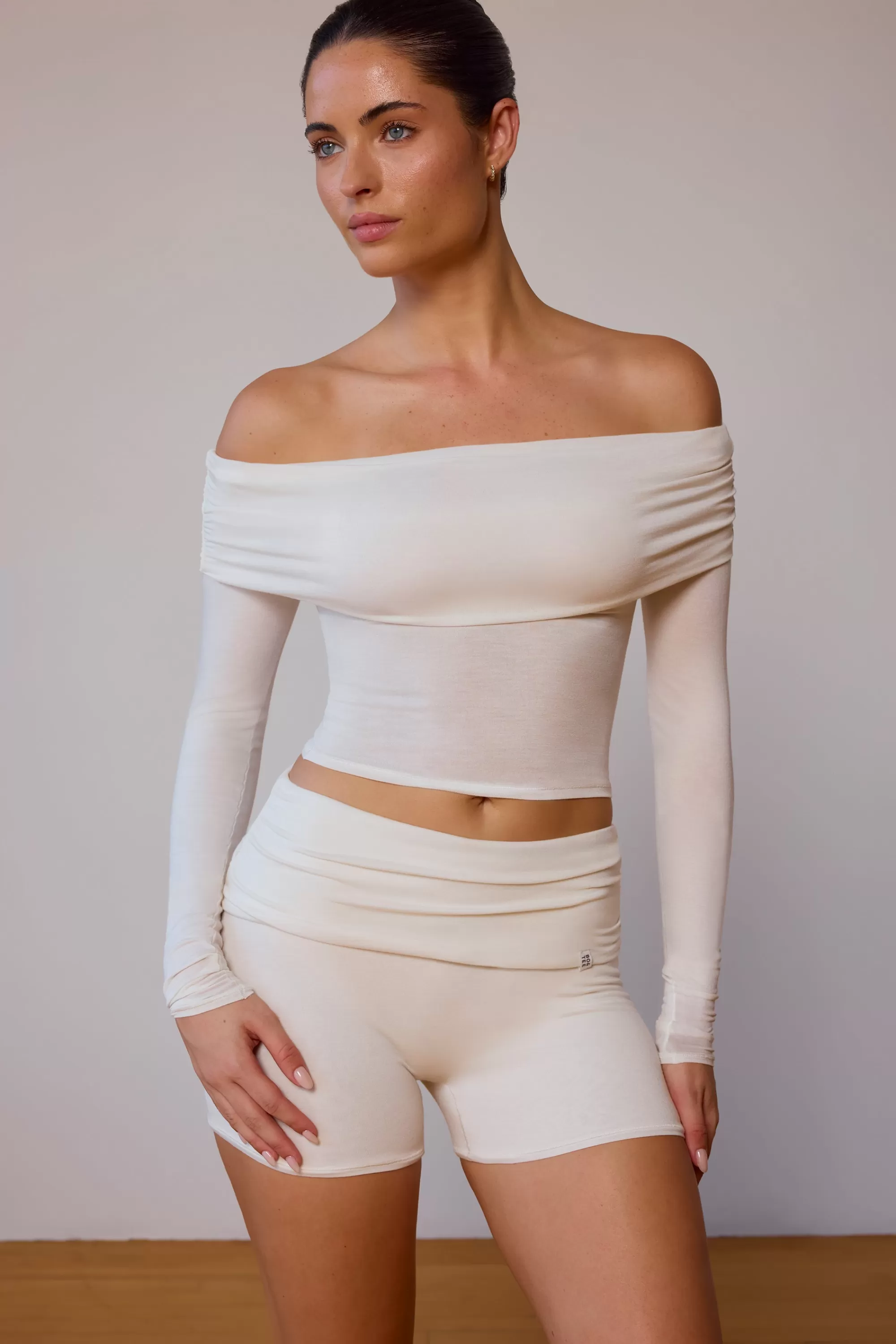 Oh Polly Sheer Off-Shoulder Long-Sleeve Top In Soft White Cheap