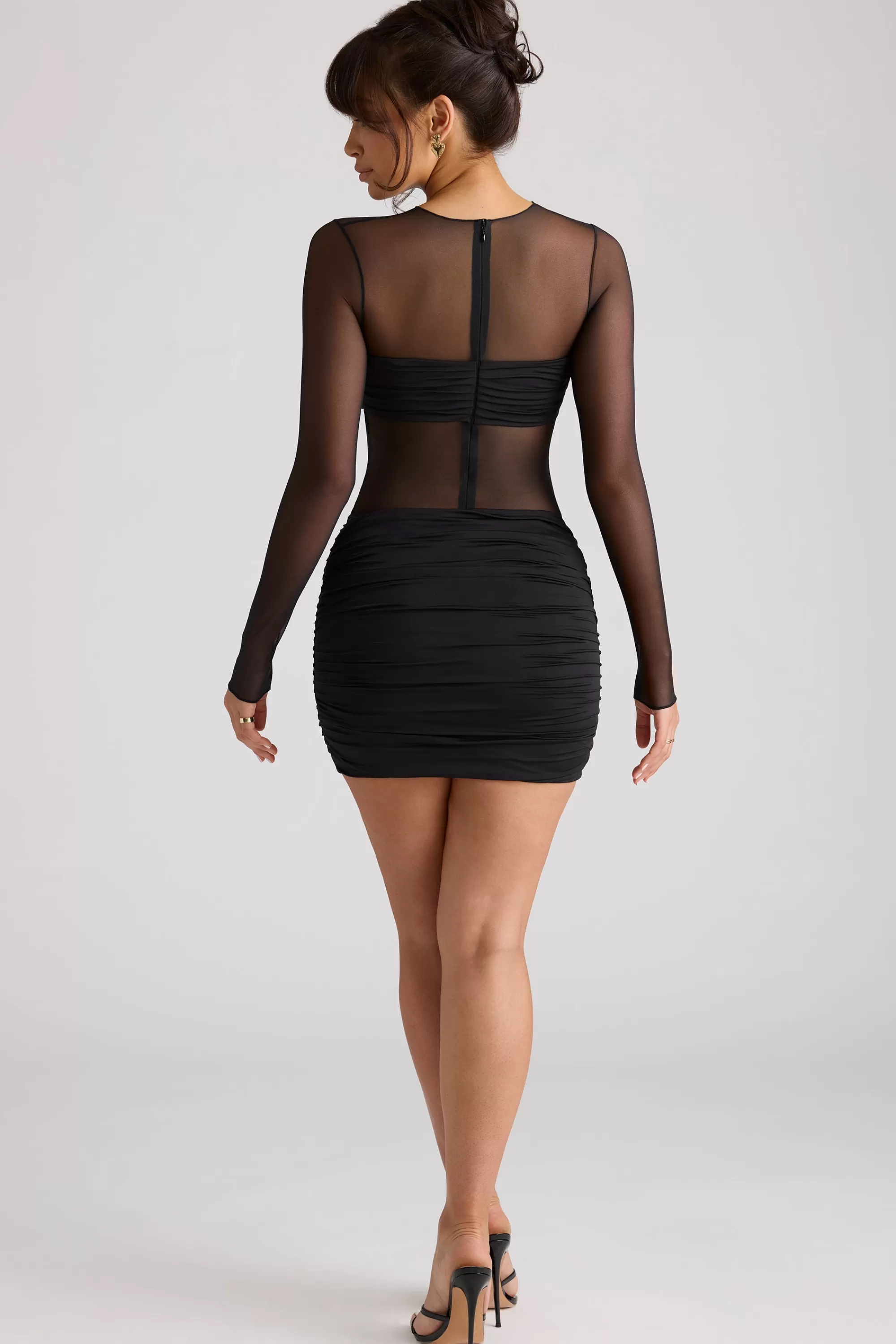 Oh Polly Sheer Panelled Long Sleeve Mini Dress In Black Best