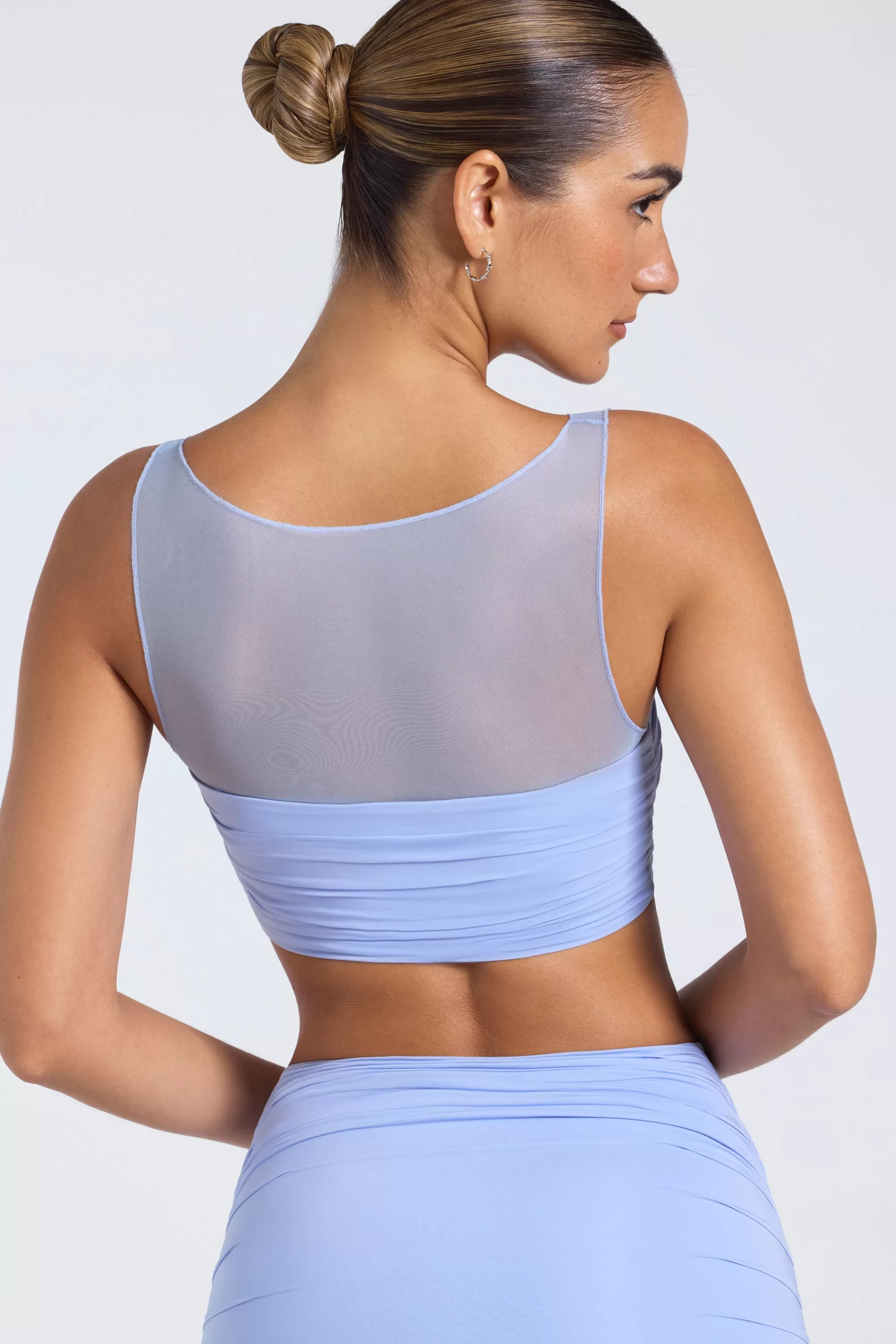 Oh Polly Sheer Panelled Ruched Crop Top In Periwinkle Blue Online