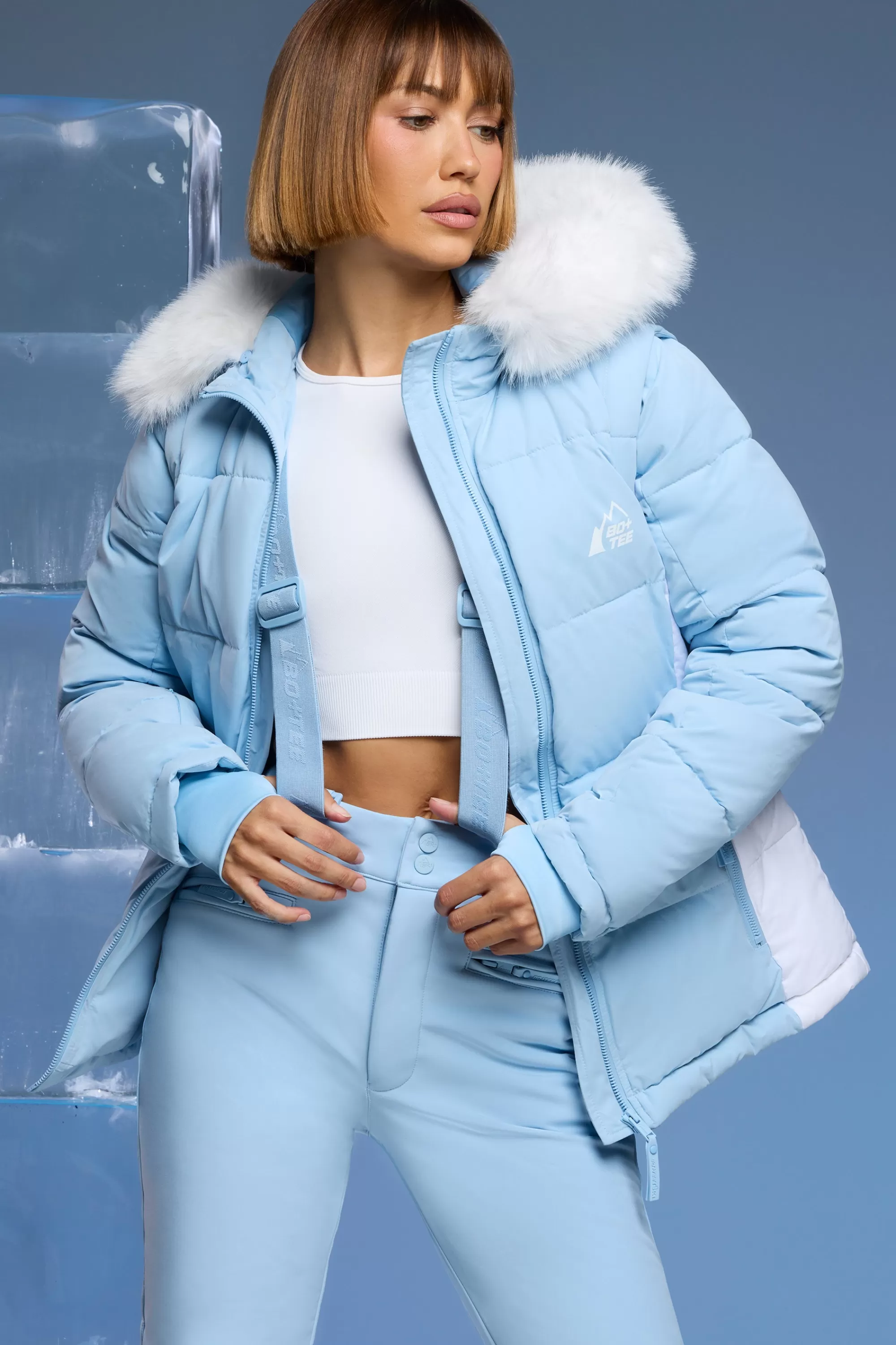 Oh Polly Ski Jacket With Detachable Sleeves In Baby Blue New