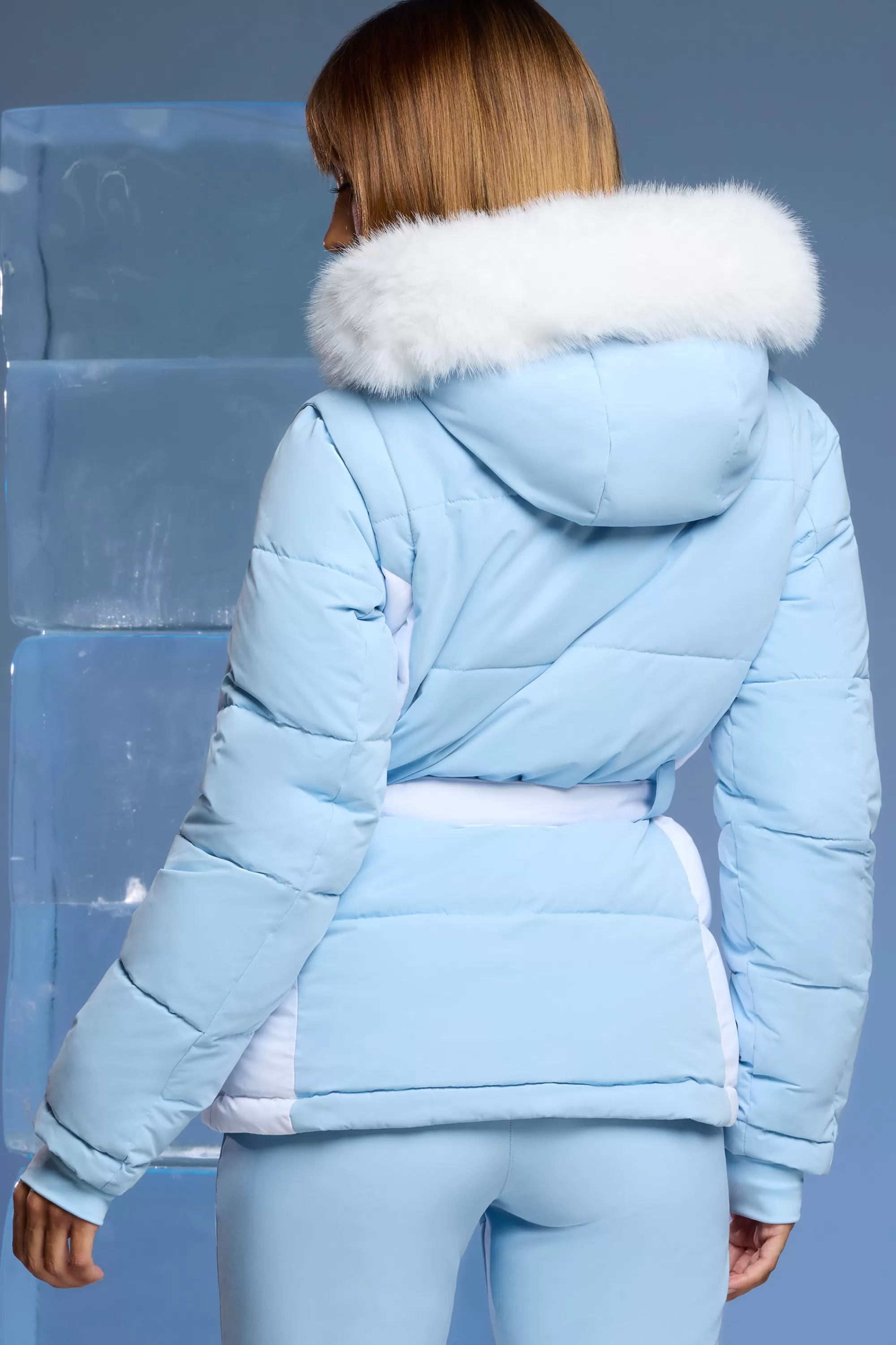 Oh Polly Ski Jacket With Detachable Sleeves In Baby Blue New