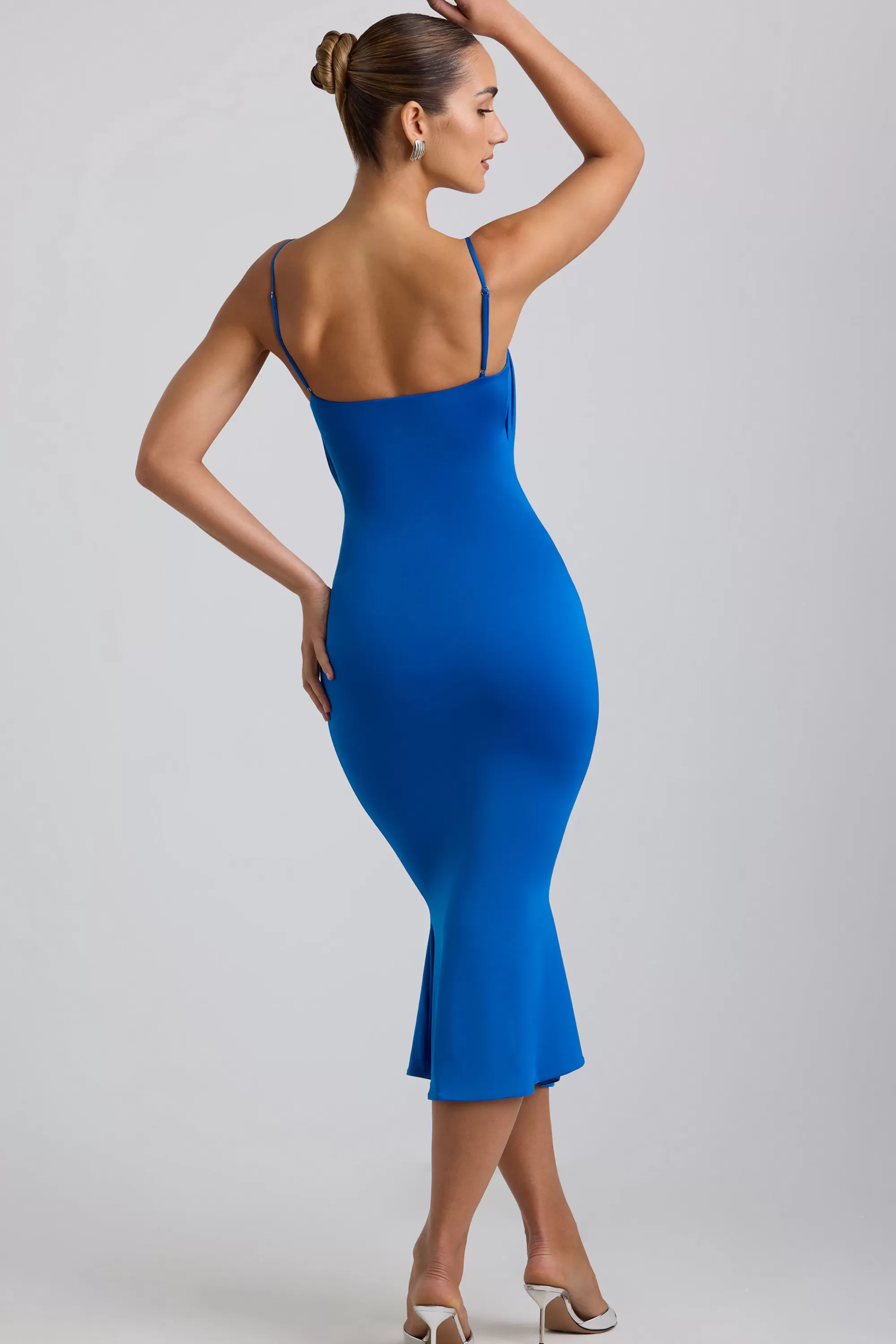 Oh Polly Slinky Jersey Ruched Cut-Out Midaxi Dress In Cobalt Blue Clearance