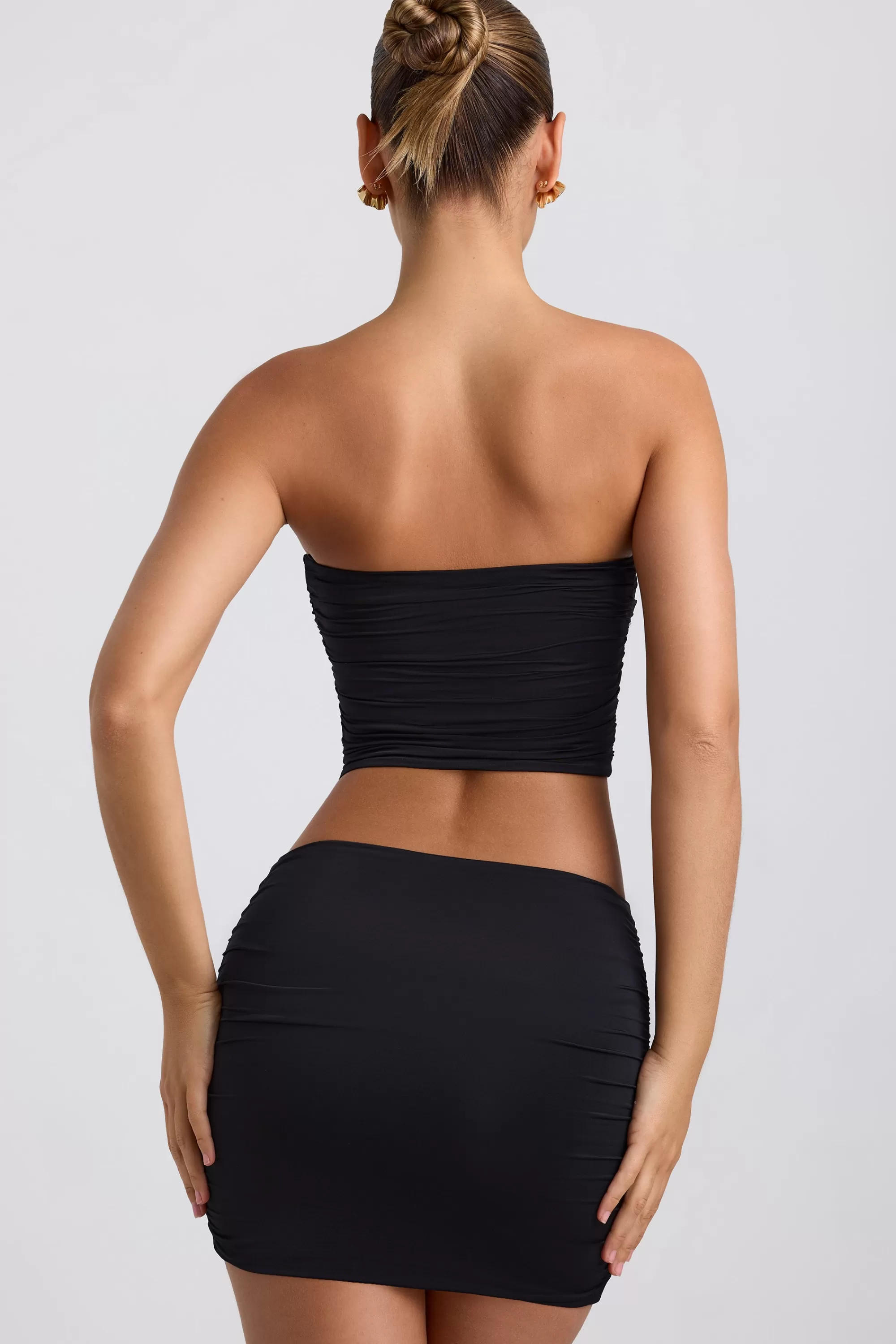 Oh Polly Slinky Jersey Ruched Hardware Detail Strapless Top In Black Best Sale