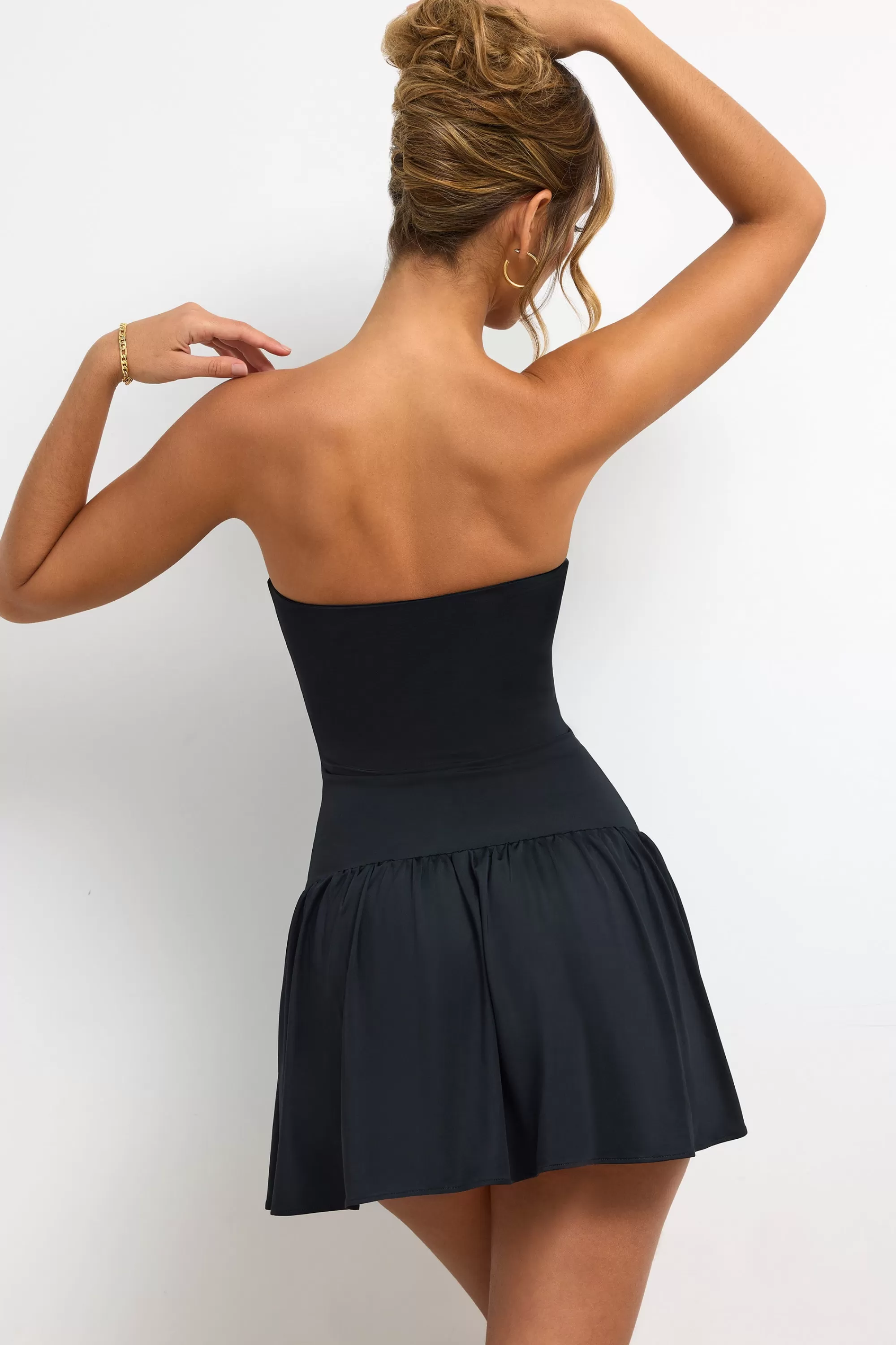 Oh Polly Slinky Jersey Strapless Plunge Neck Mini Dress In Black Outlet