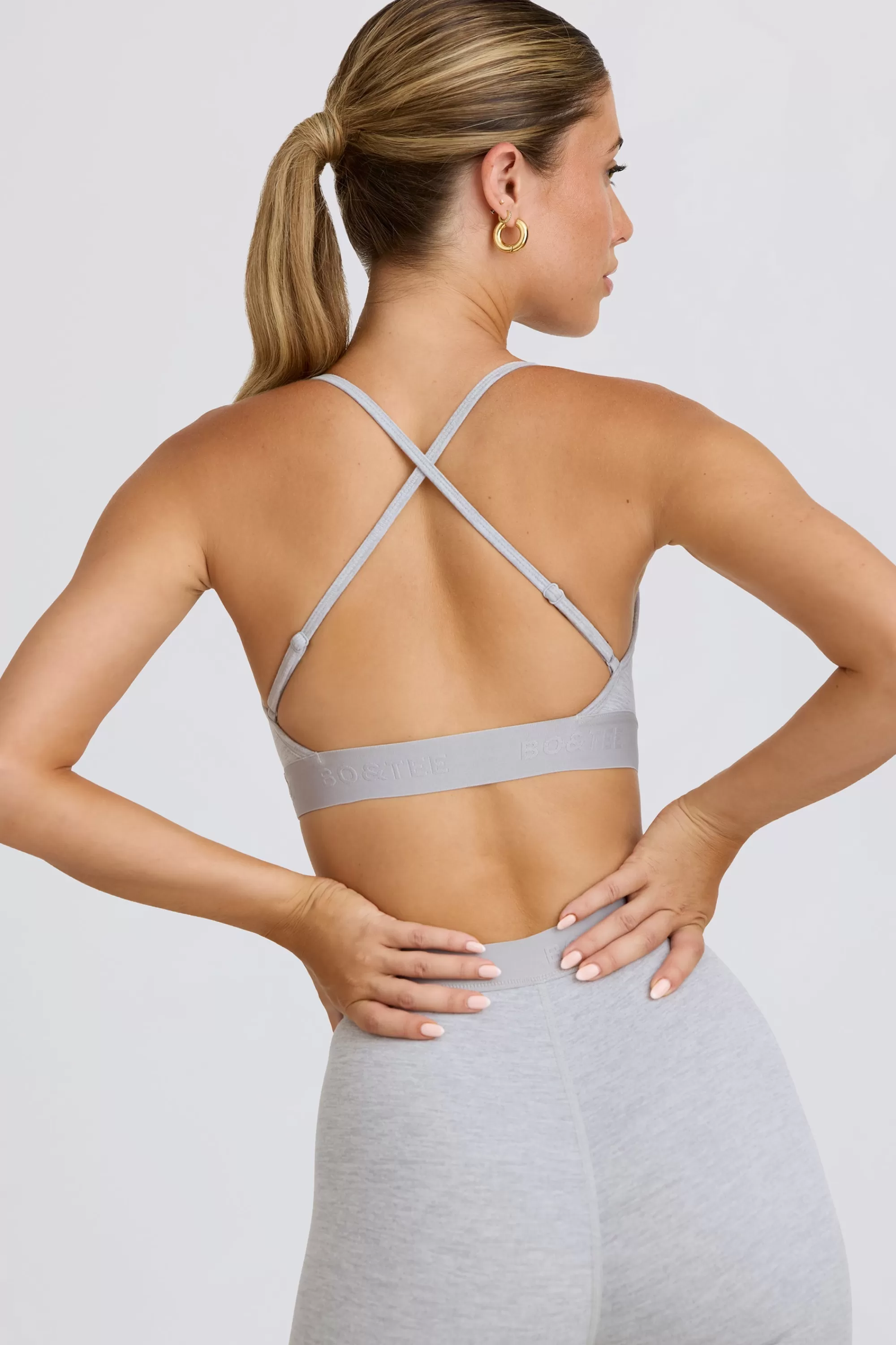 Oh Polly Soft Active Cross-Back Sports Bra In Grey Marl Ice Grey Flash Sale