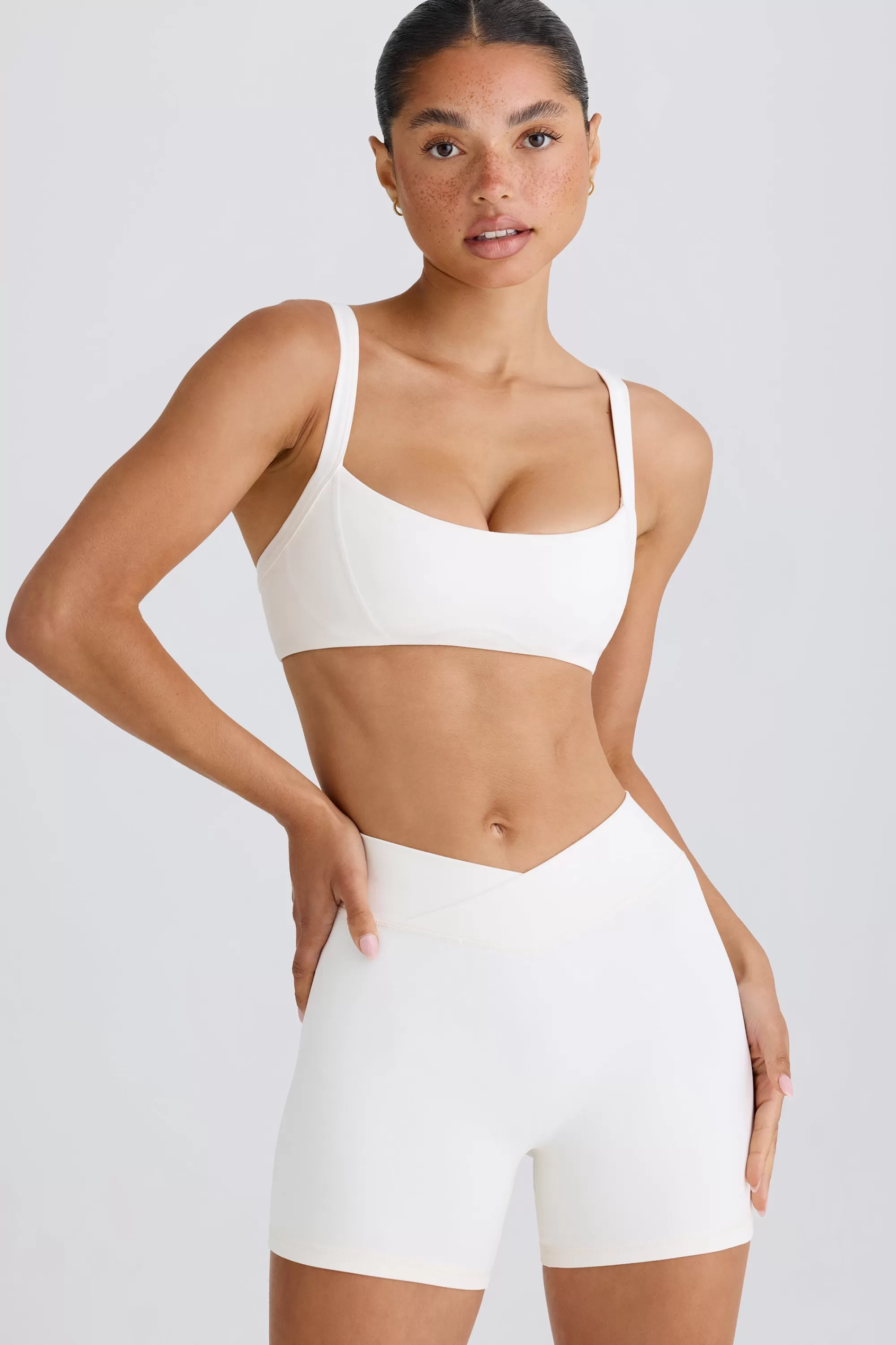 Oh Polly Soft Active Crossover Mini Shorts In White White Shop