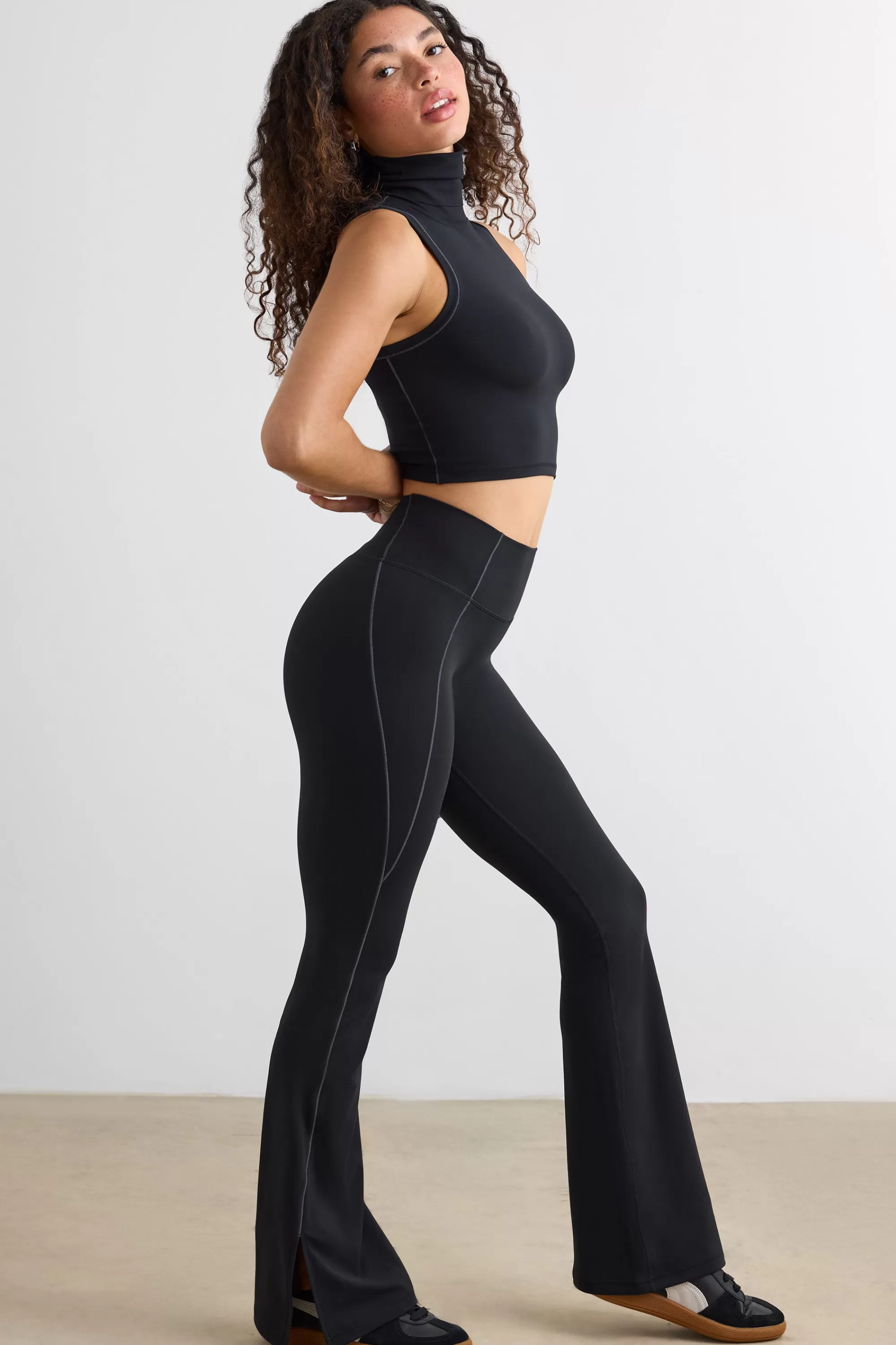 Oh Polly Soft Active Flared Trousers In Black Flash Sale