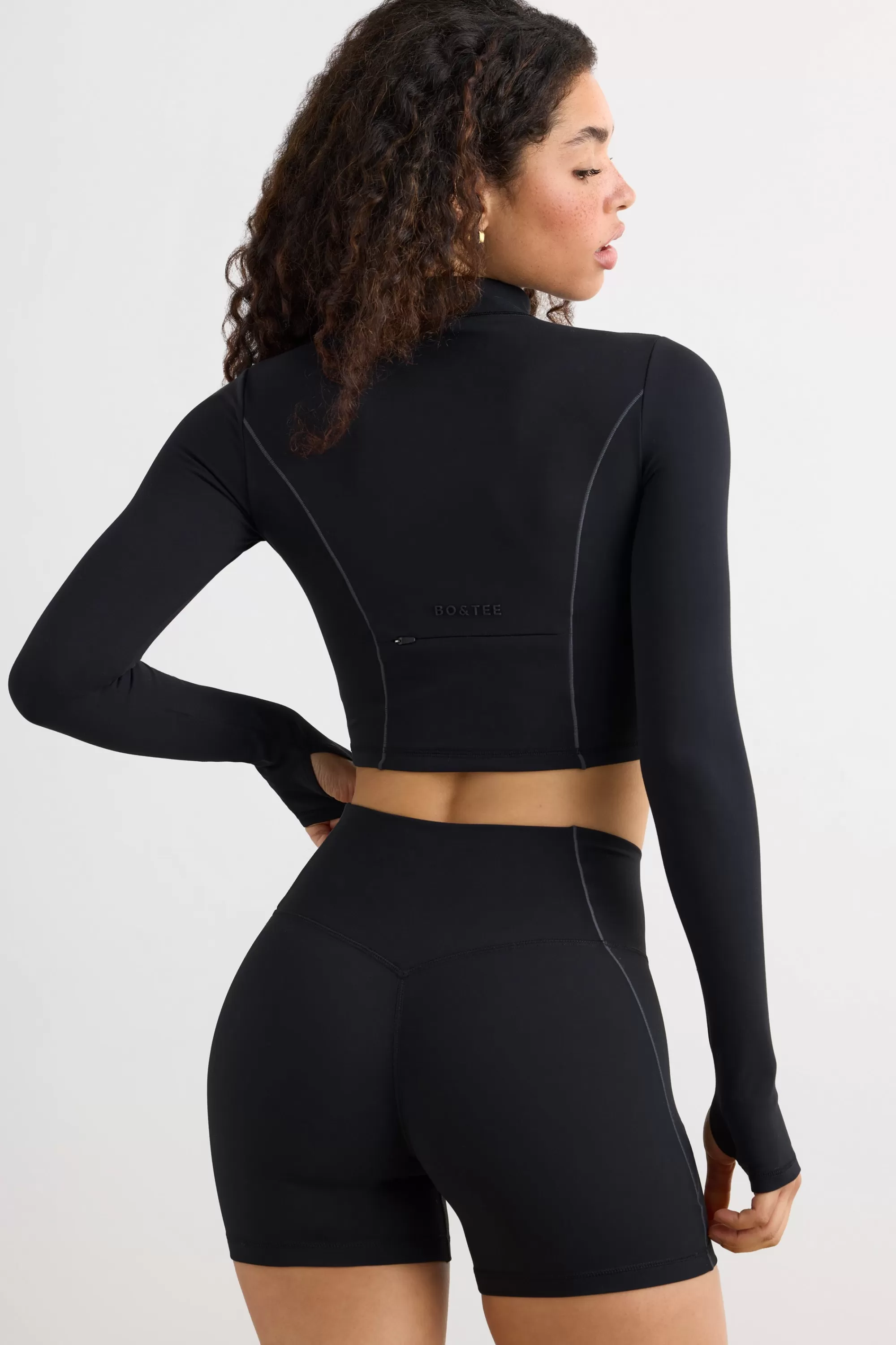 Oh Polly Soft Active Half Zip Crop Top In Black Hot