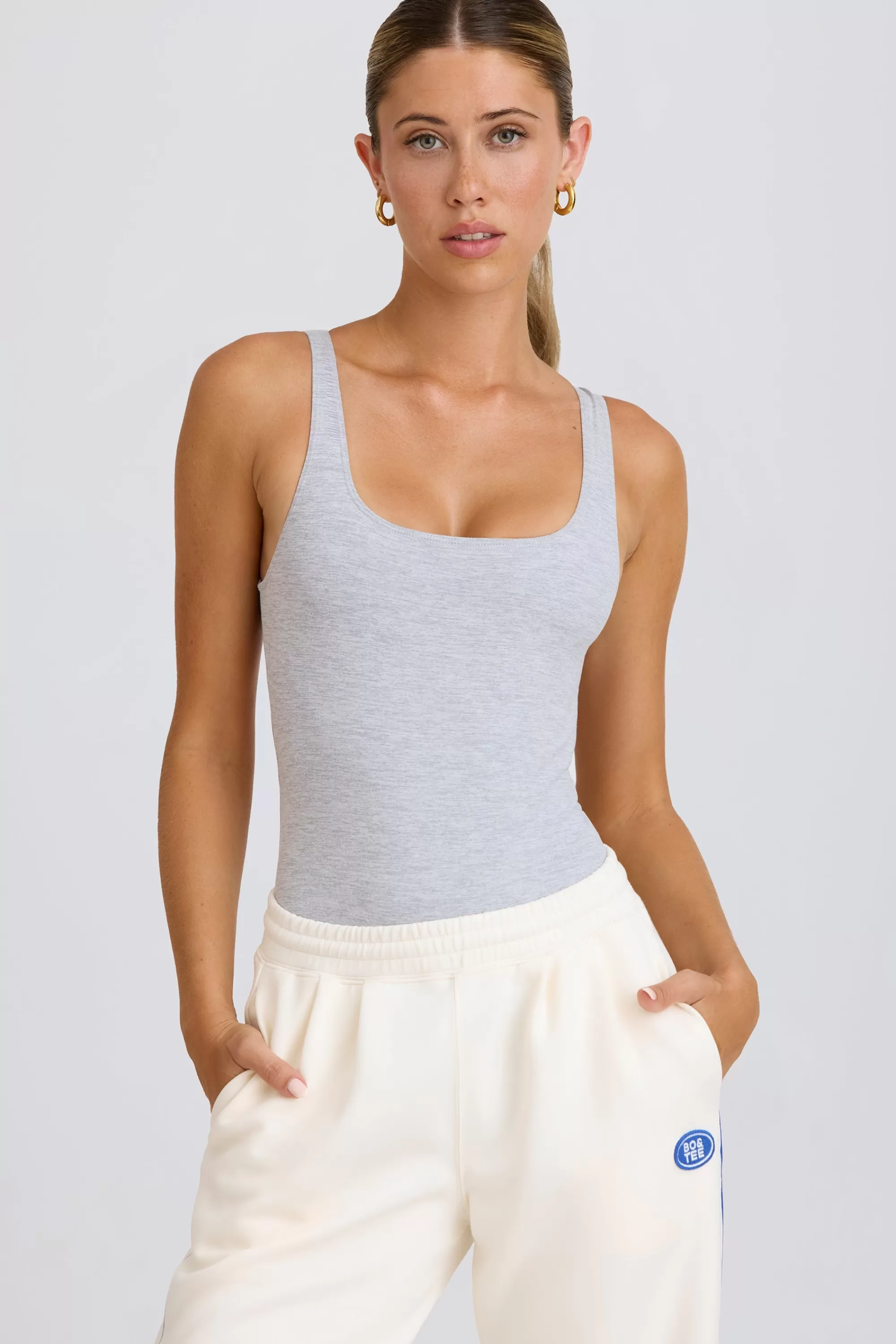 Oh Polly Soft Active Open-Back Bodysuit In Grey Marl Fashion