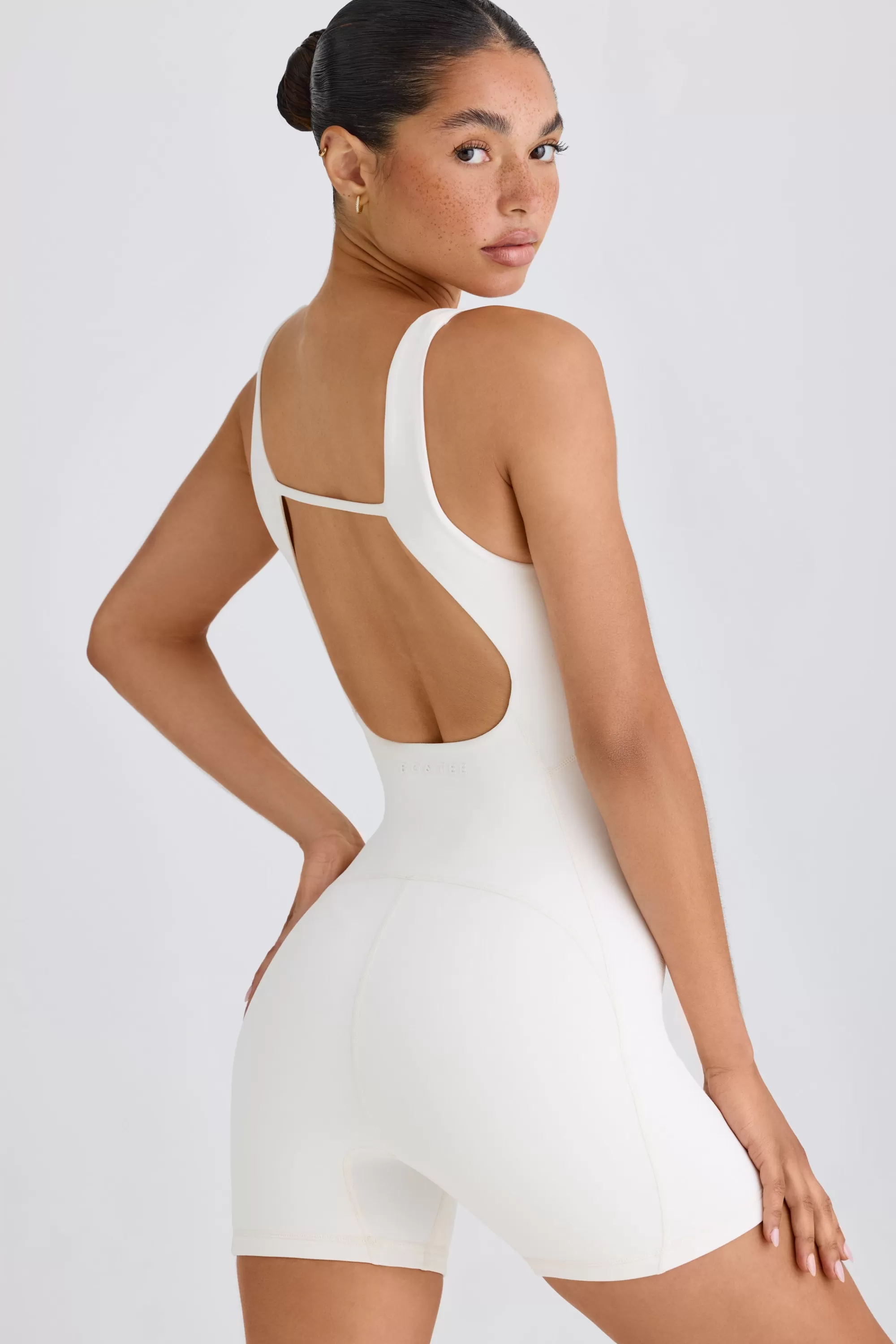 Oh Polly Soft Active Open-Back Unitard In White White Online