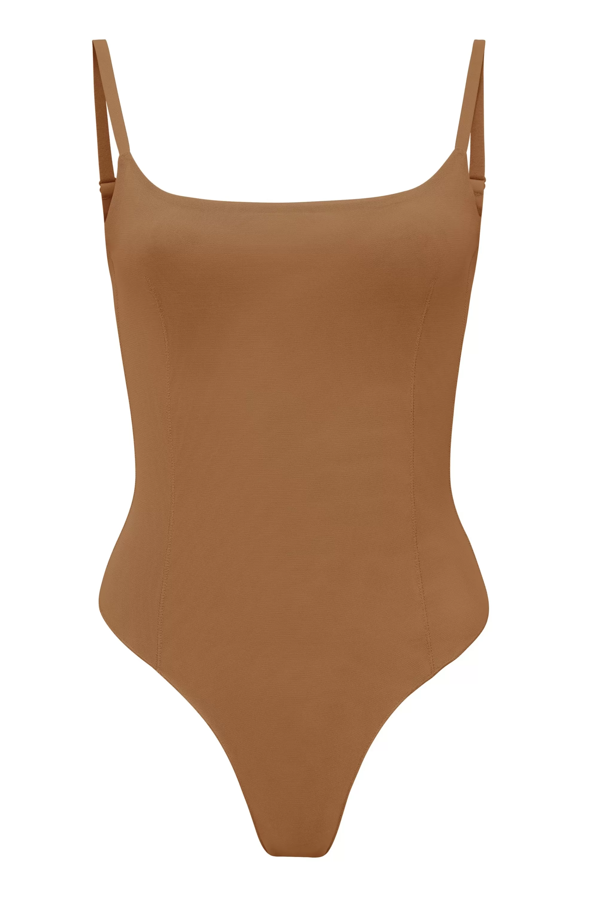 Oh Polly Soft Mesh Bodysuit In Almond Store