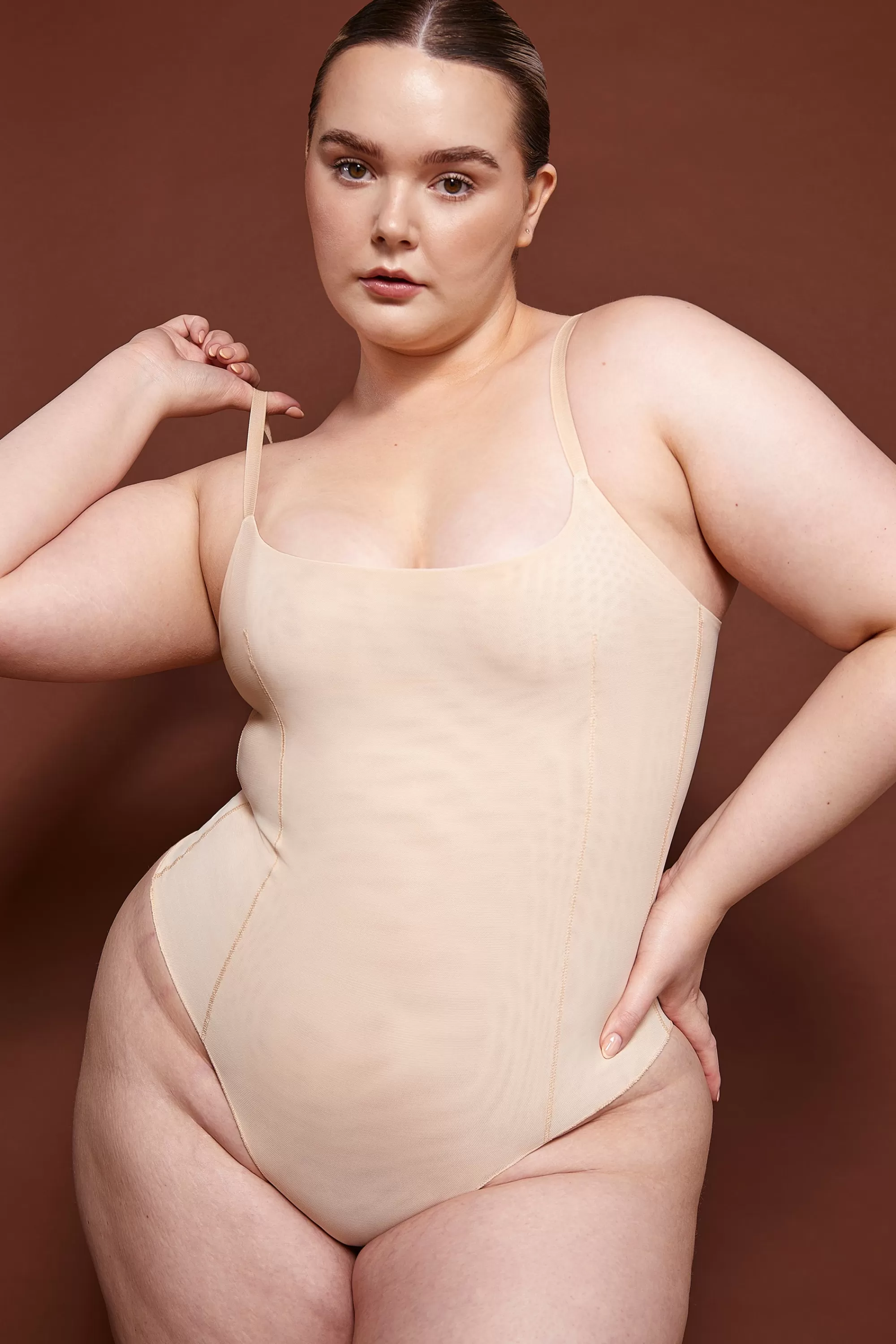 Oh Polly Soft Mesh Bodysuit In Beige Shop