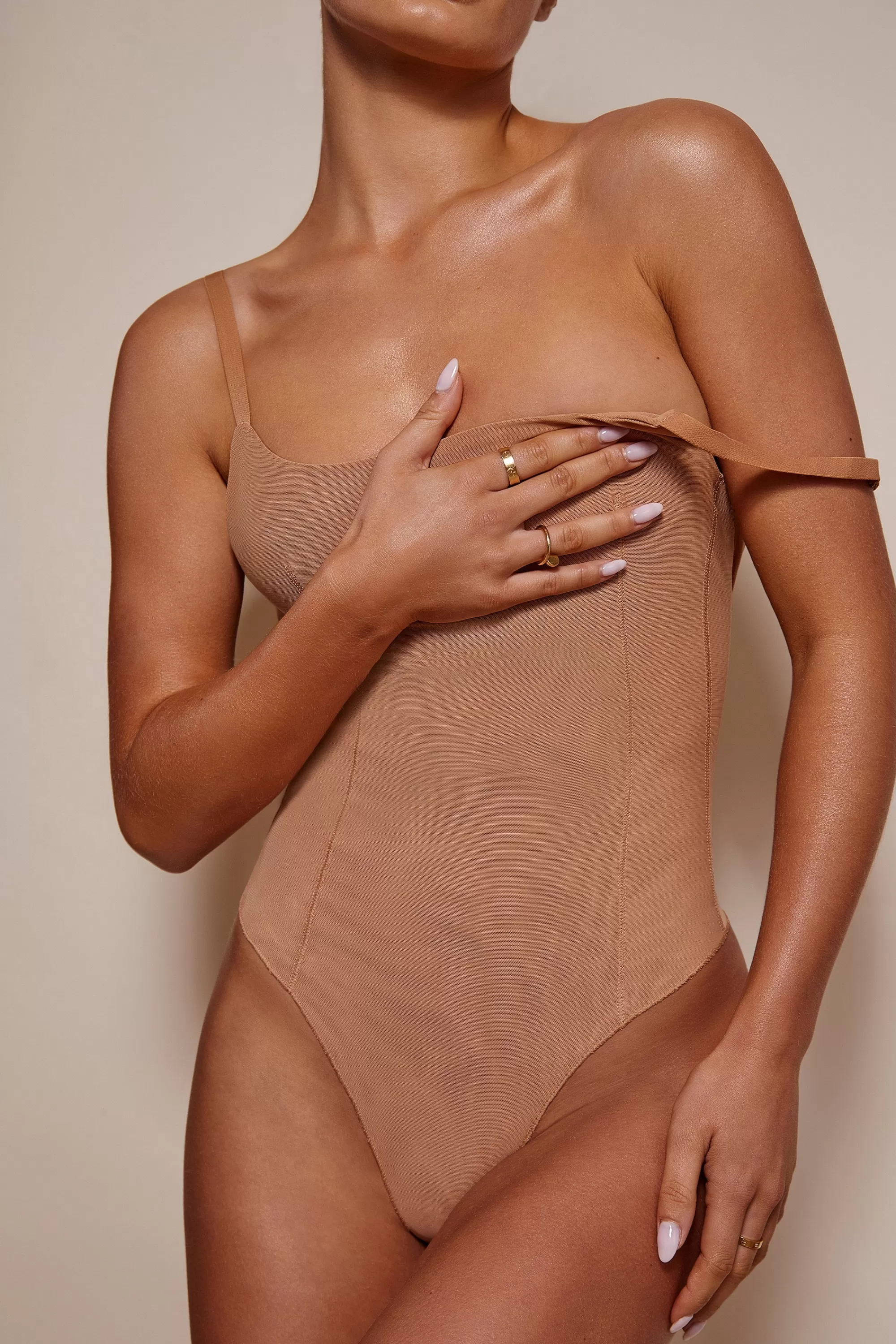 Oh Polly Soft Mesh Bodysuit In Honey Cheap