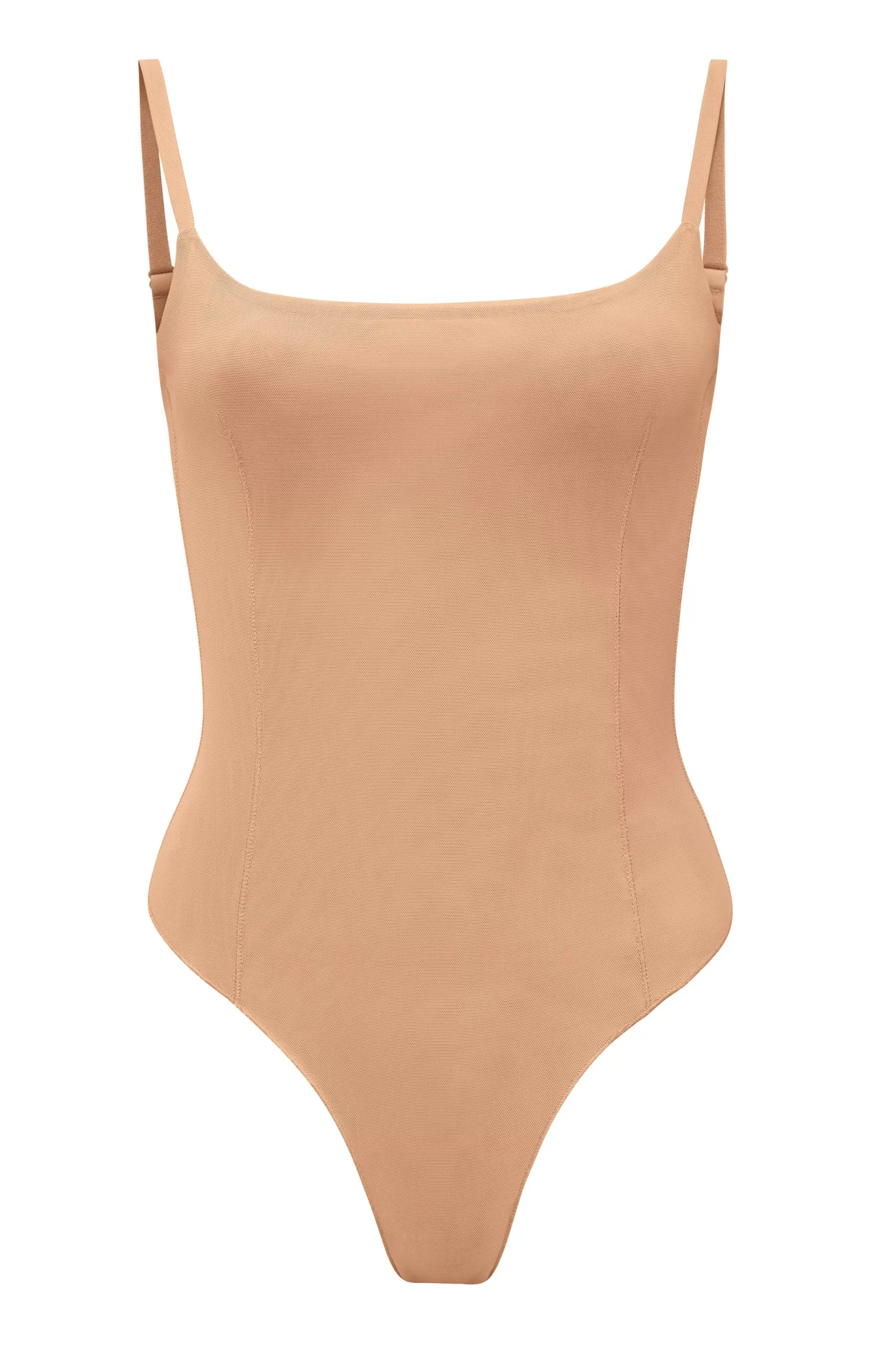 Oh Polly Soft Mesh Bodysuit In Warm Peach Hot