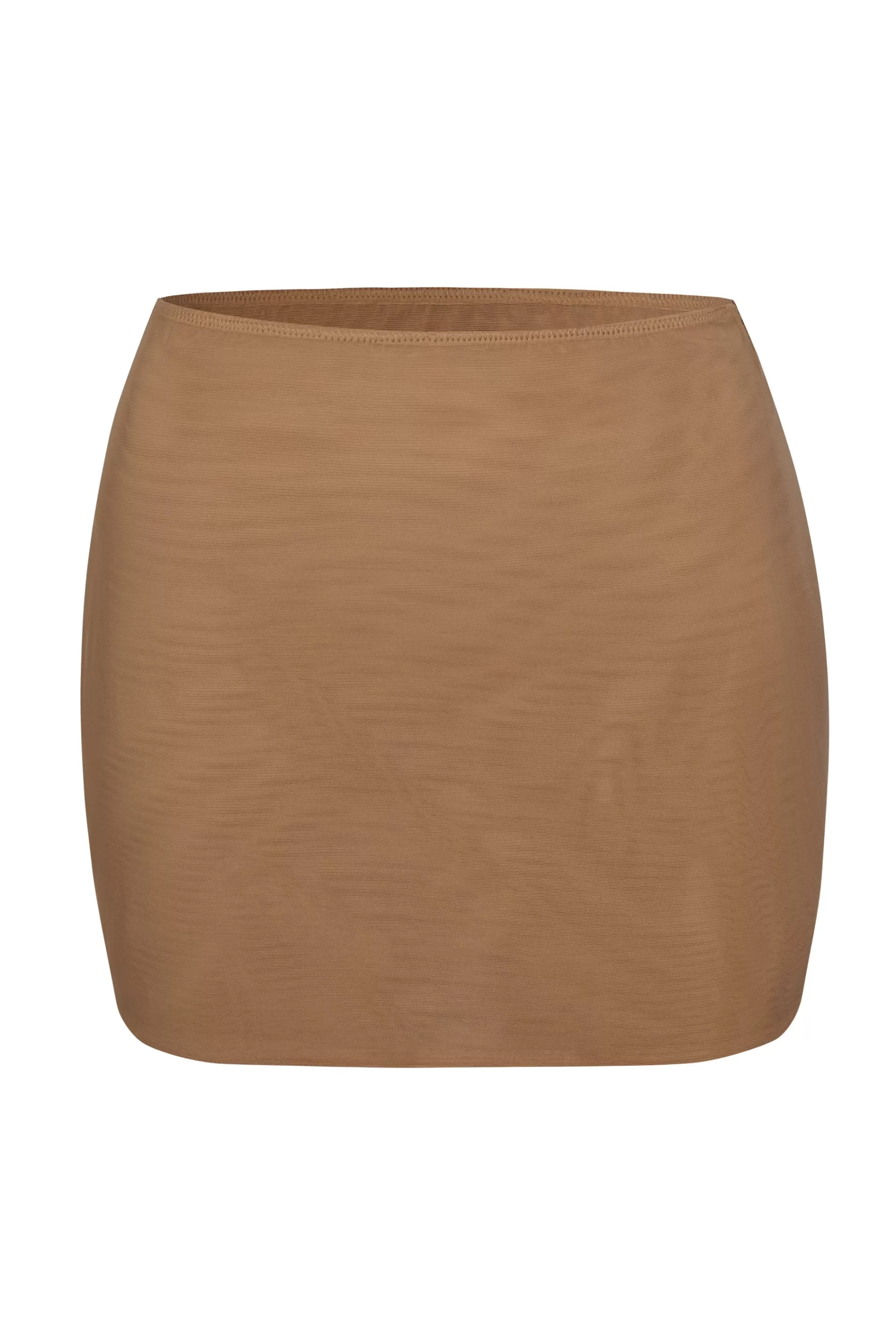 Oh Polly Soft Mesh Low-Rise Micro Mini Slip Skirt In Almond Outlet