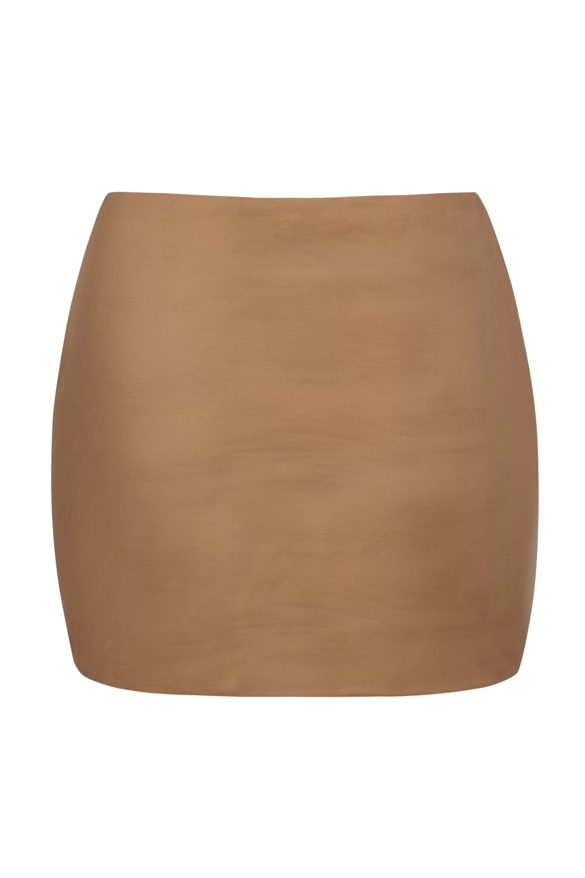 Oh Polly Soft Mesh Low-Rise Micro Mini Slip Skirt In Almond Outlet