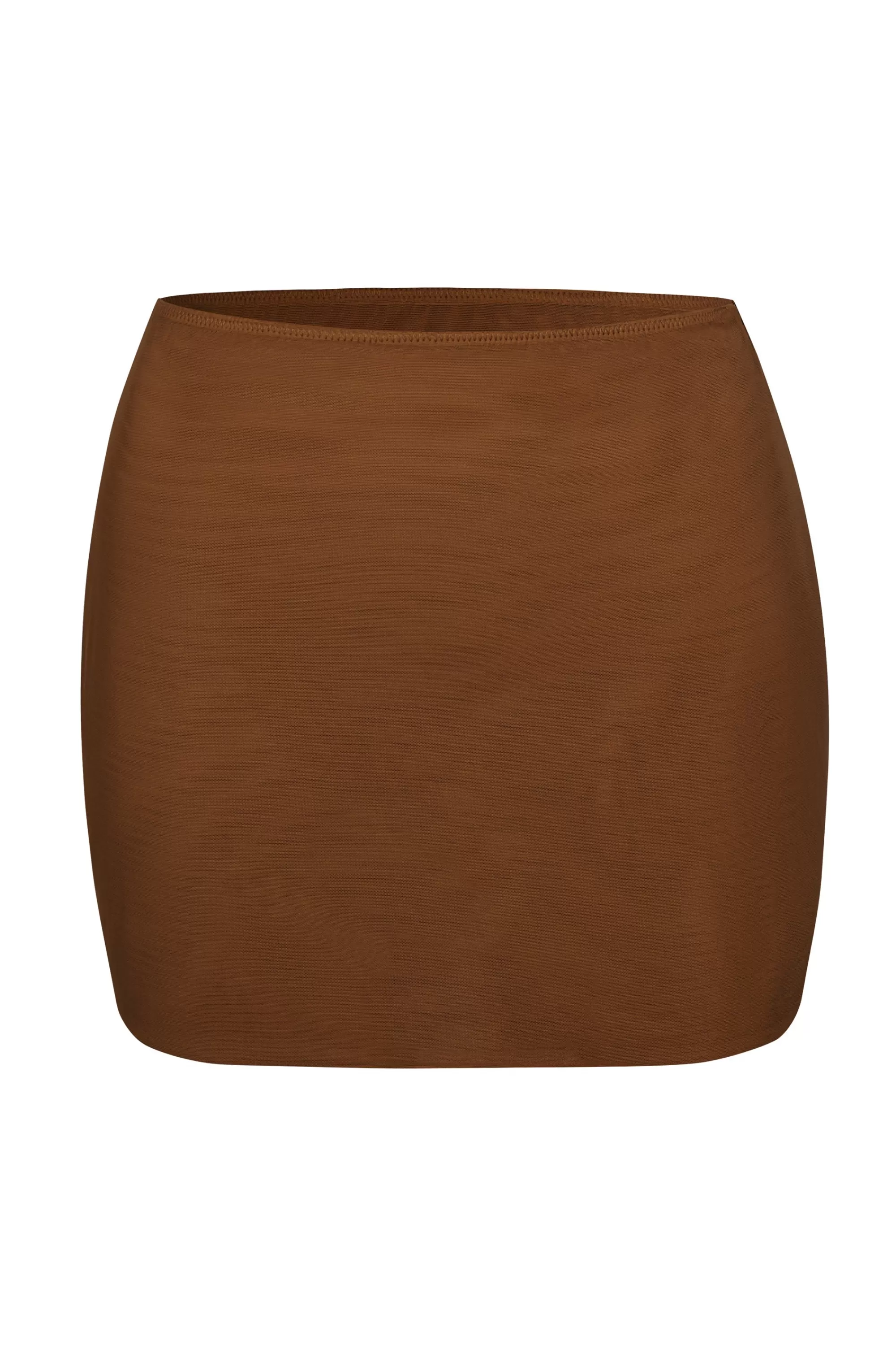 Oh Polly Soft Mesh Low-Rise Micro Mini Slip Skirt In Chestnut Best