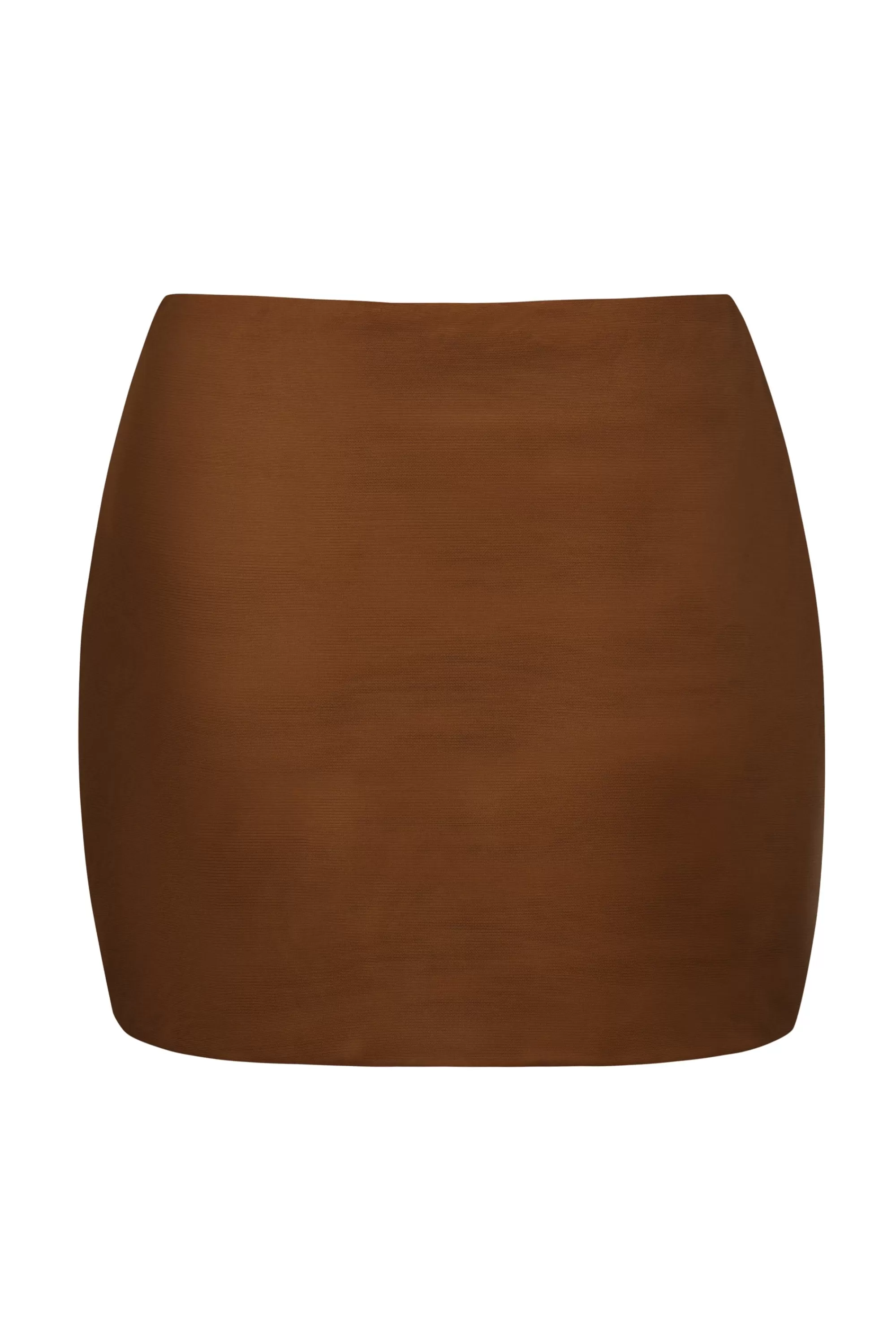 Oh Polly Soft Mesh Low-Rise Micro Mini Slip Skirt In Chestnut Best