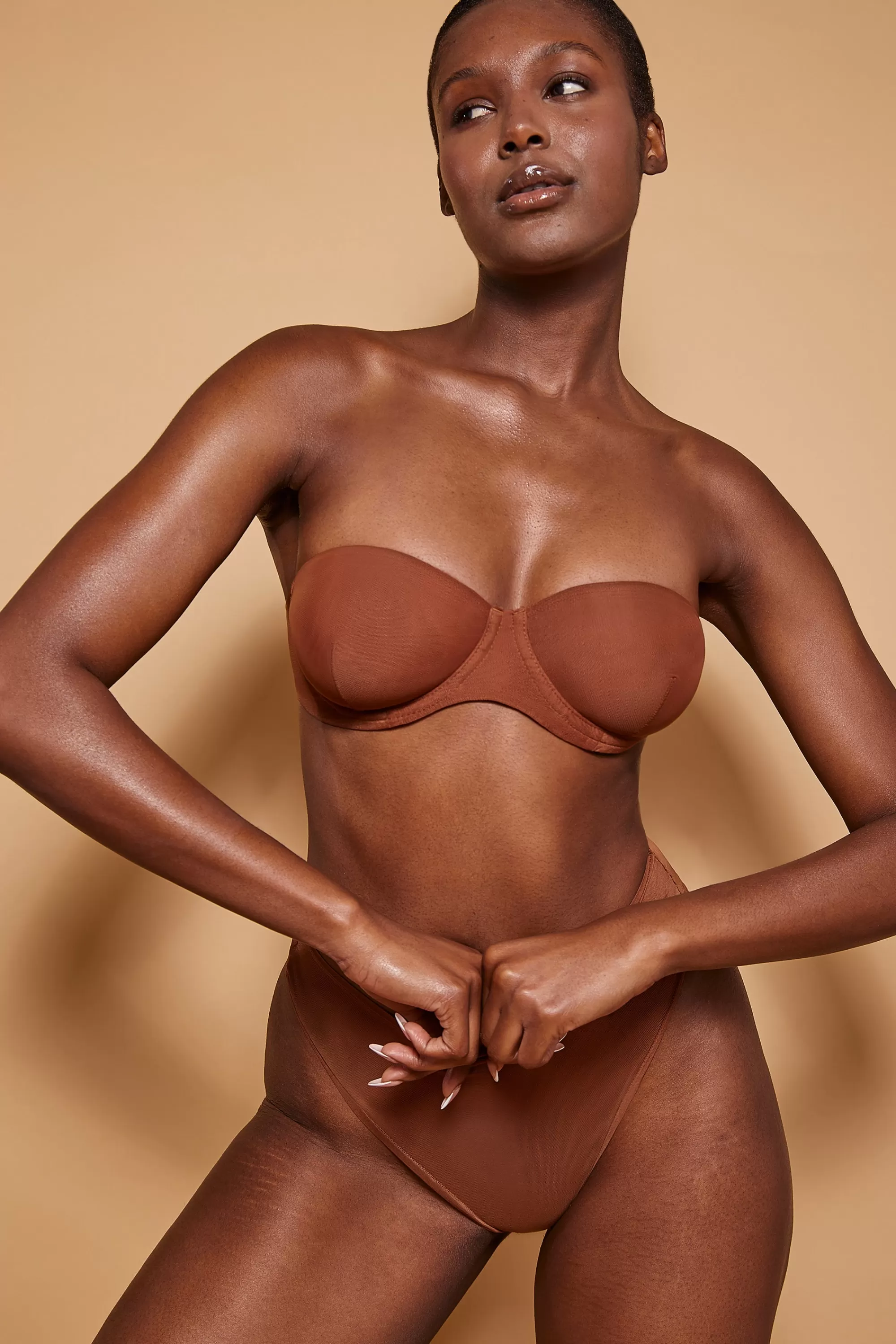 Oh Polly Soft Mesh Strapless Bra In Chestnut New