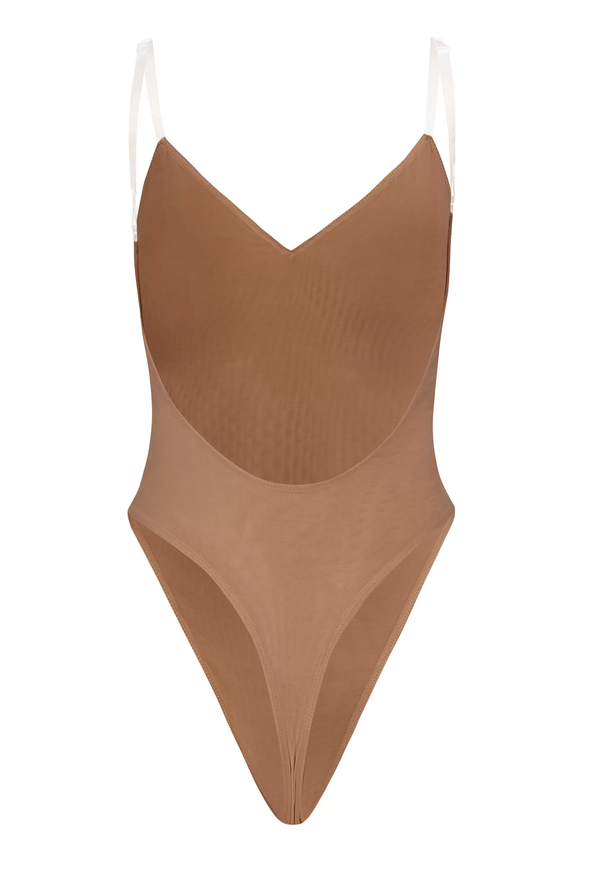 Oh Polly Soft Mesh V-Neck Bodysuit In Honey New