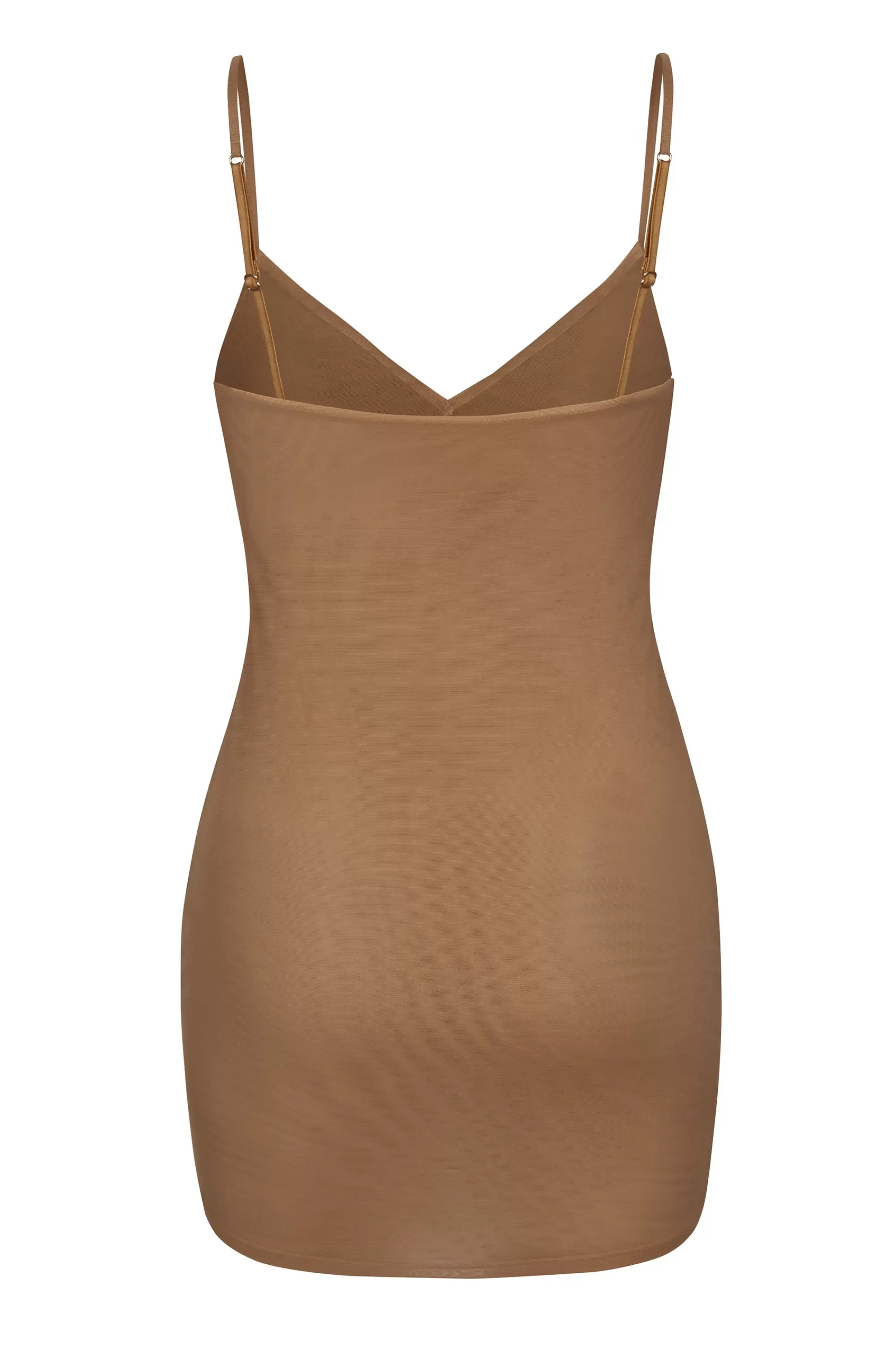 Oh Polly Soft Mesh V-Neck Mini Slip Dress In Almond Best