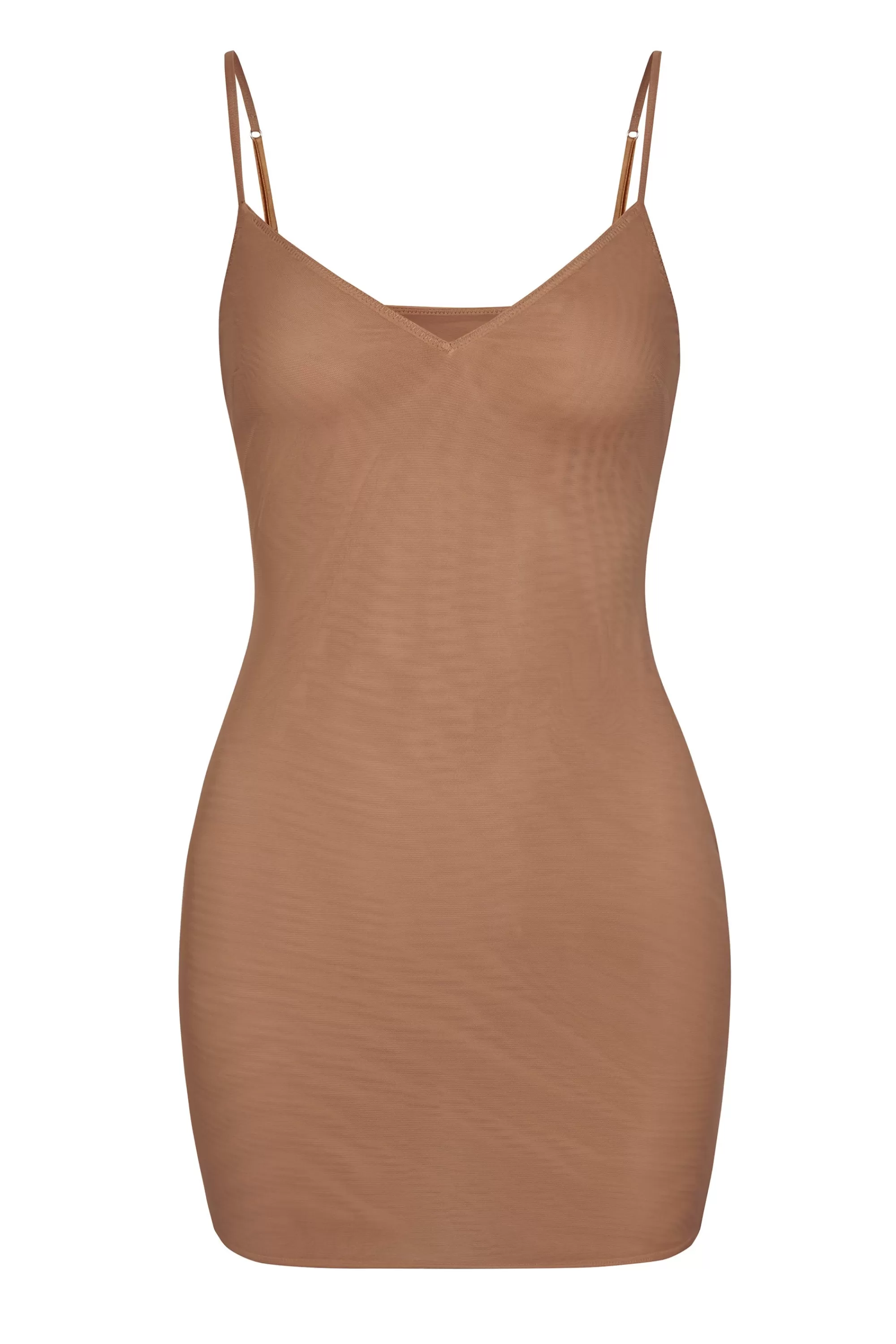 Oh Polly Soft Mesh V-Neck Mini Slip Dress In Honey Store