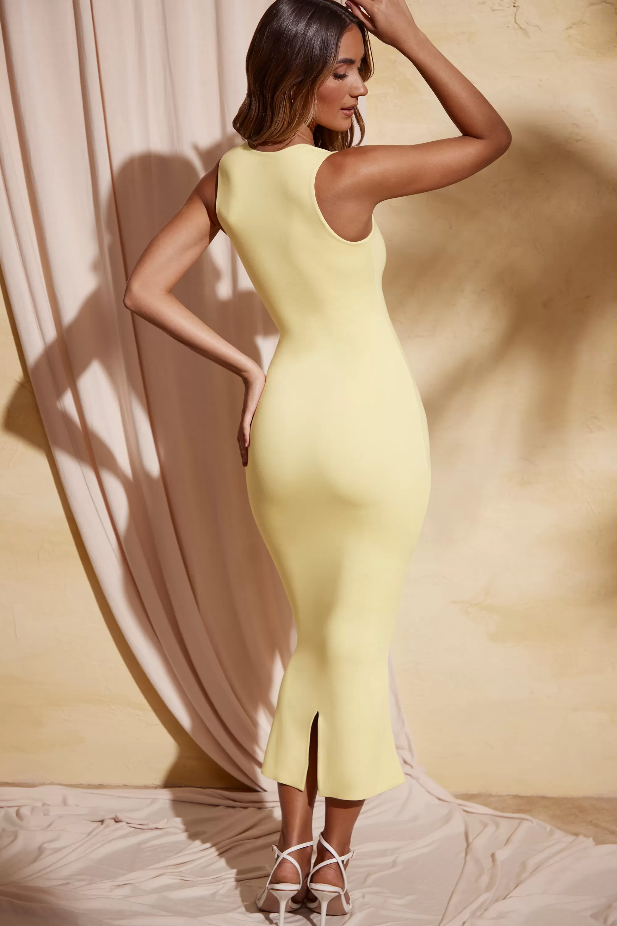 Oh Polly Square Neck Midi Dress In Pastel Yellow Sale