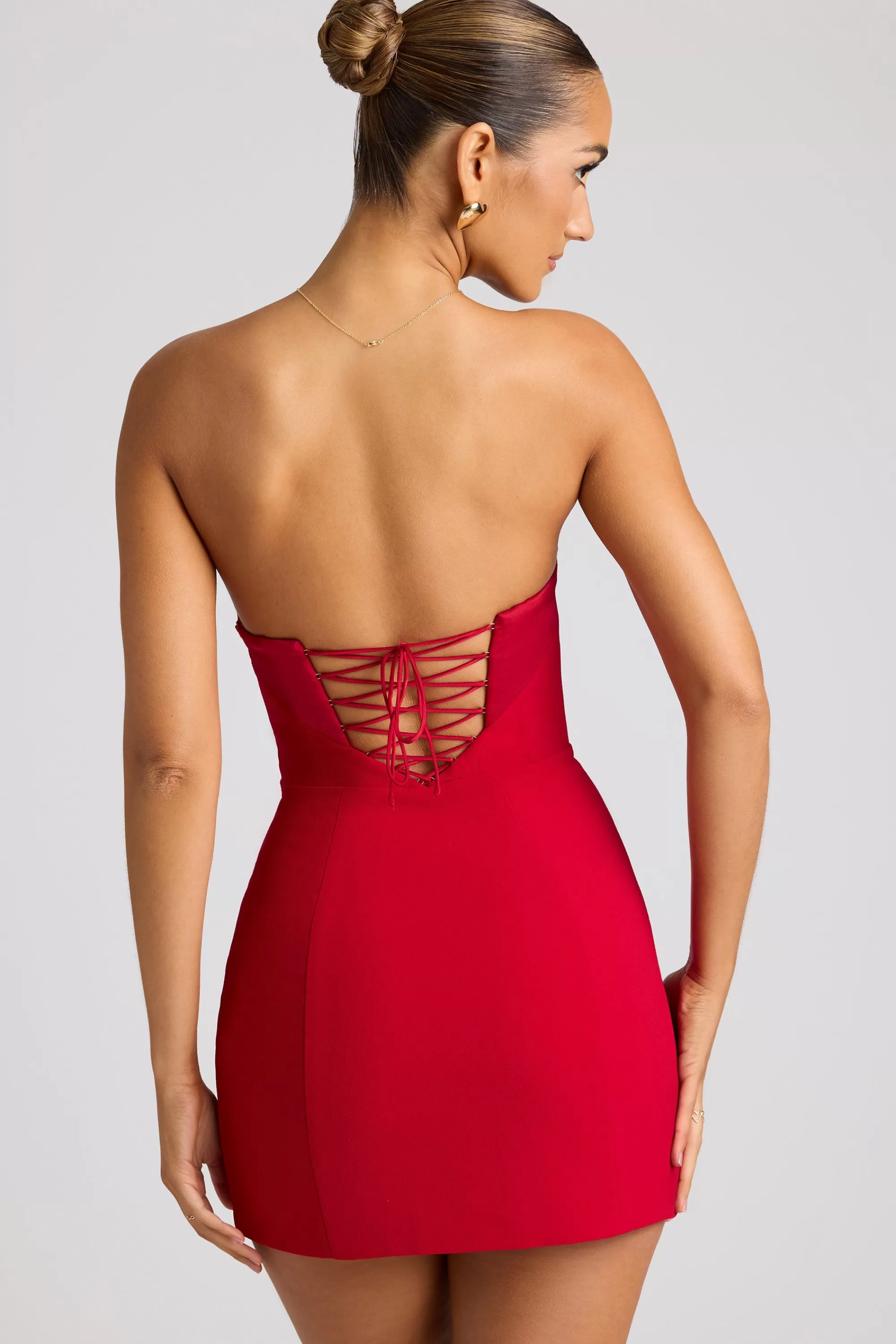 Oh Polly Strapless A-Line Mini Dress In Fire Red Shop