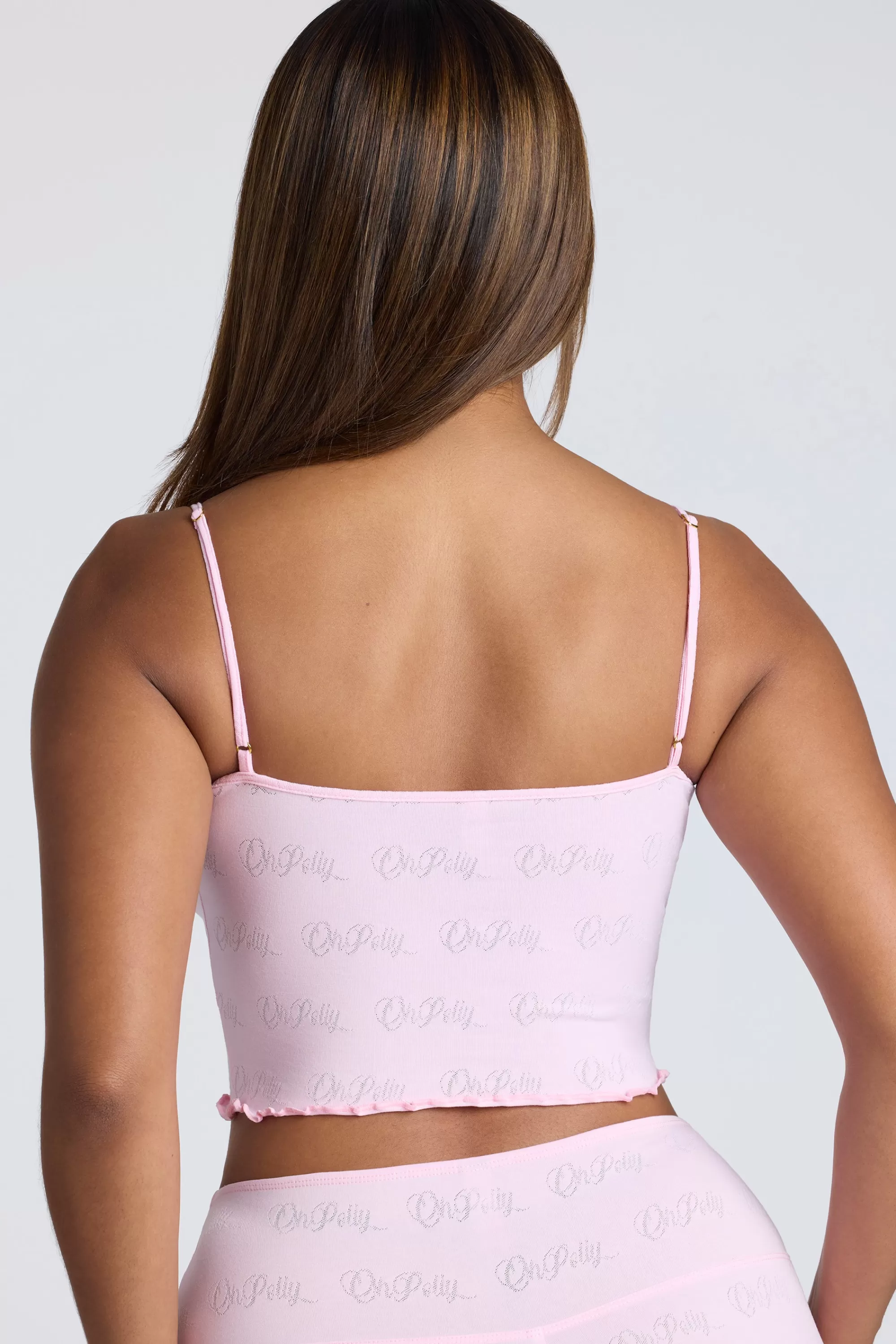 Oh Polly Strappy Ruched Pointelle Crop Top In Baby Pink Outlet