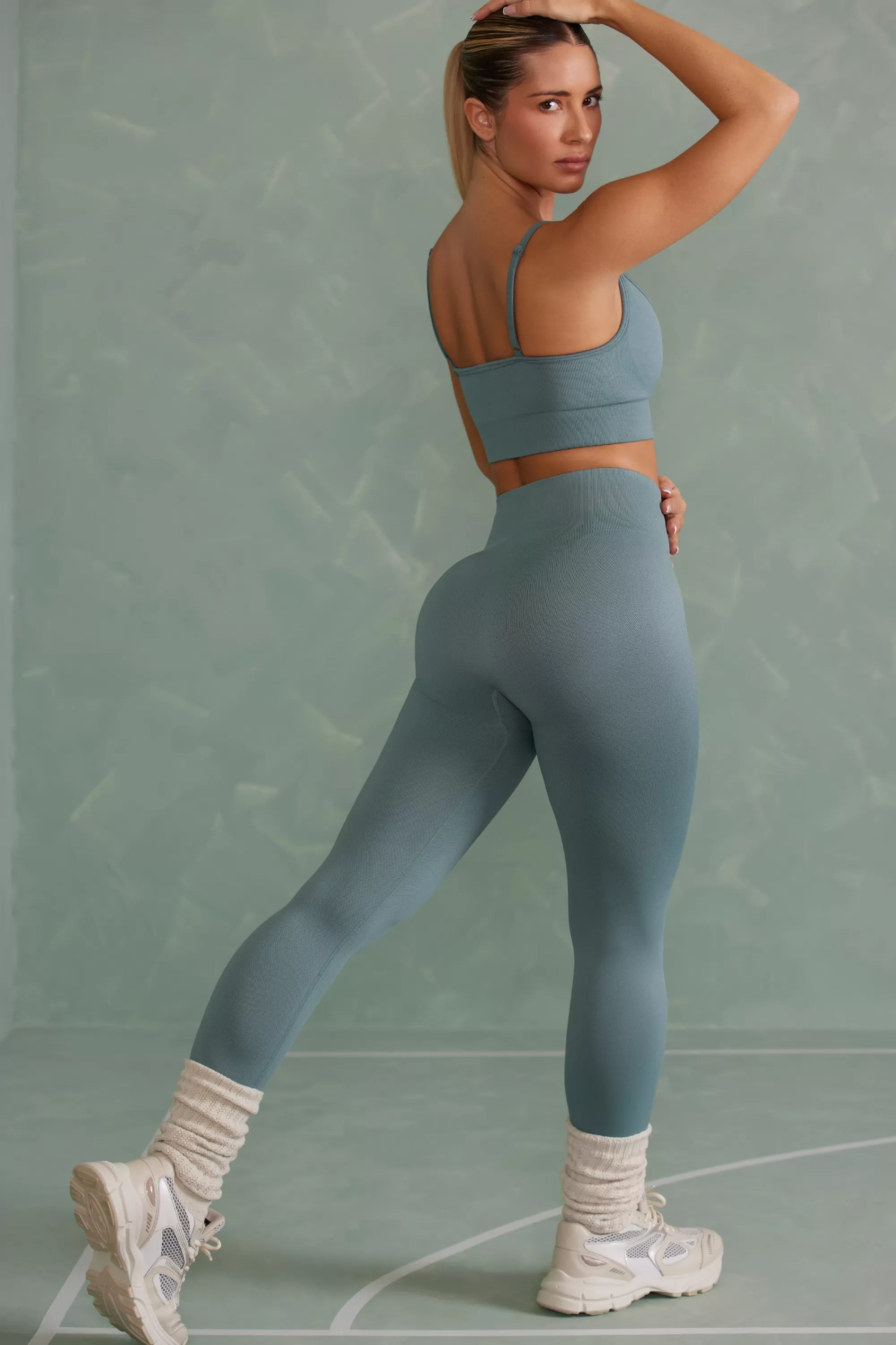 Oh Polly Super Sculpt Full Length Leggings In Mineral Green Store