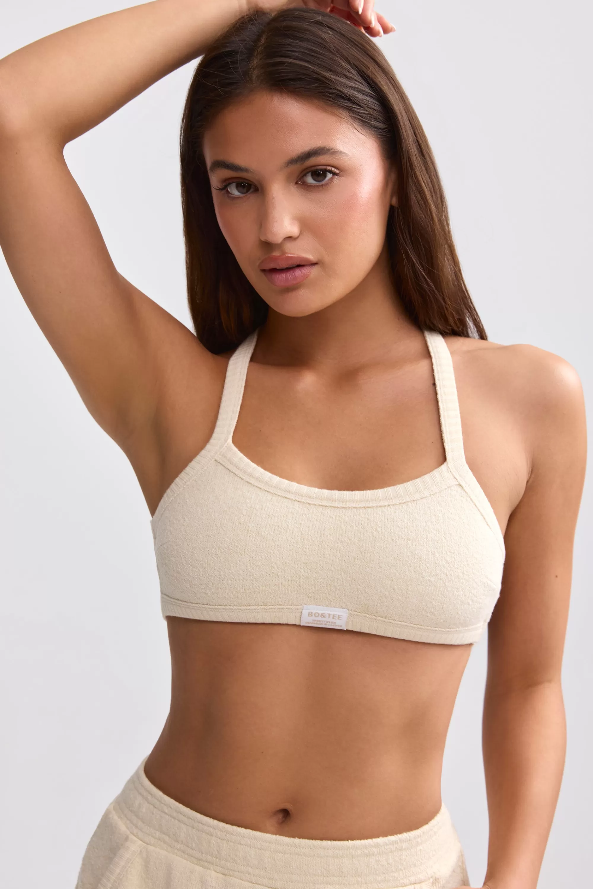 Oh Polly Terry Towelling Scoop-Neck Bralette In Cream Clearance