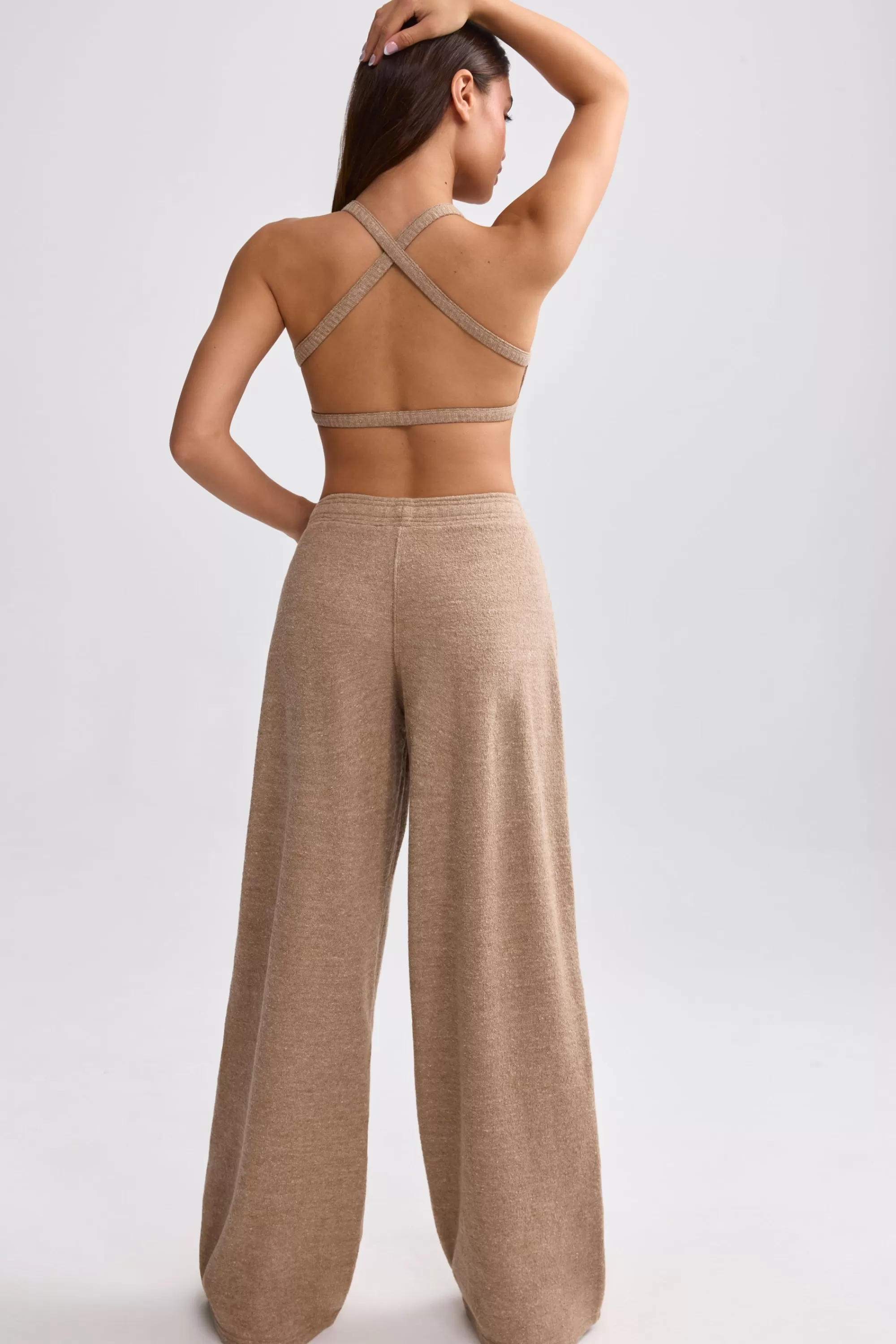 Oh Polly Terry Towelling Wide-Leg Joggers In Mocha Brown Cheap