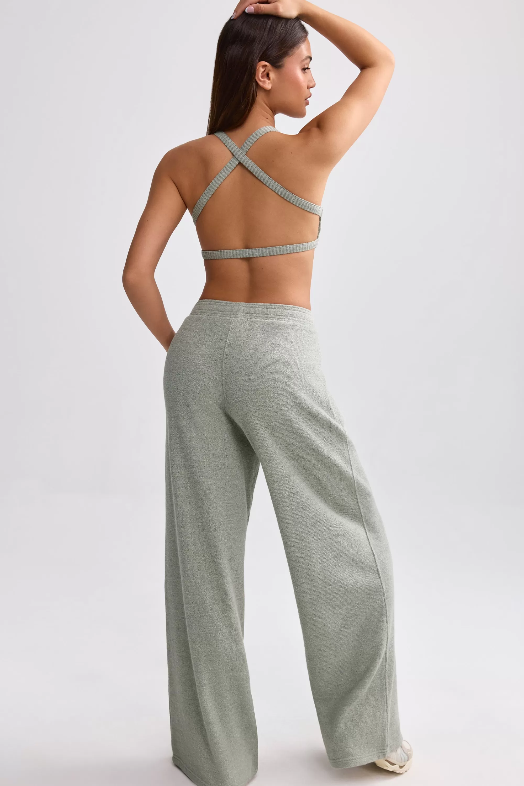 Oh Polly Terry Towelling Wide-Leg Joggers In Sage Grey Fashion