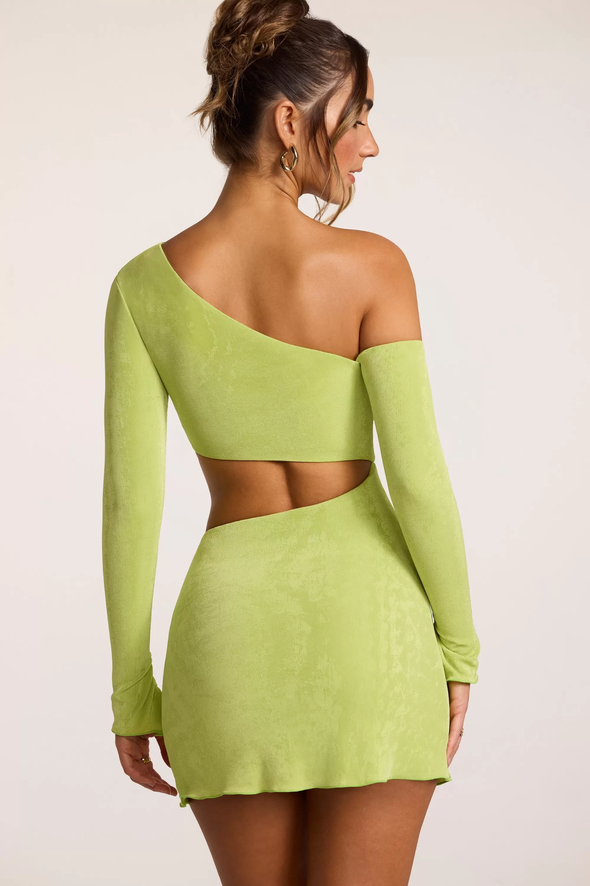 Oh Polly Textured Jersey Asymmetric Cut Out Mini Dress In Lime Best Sale