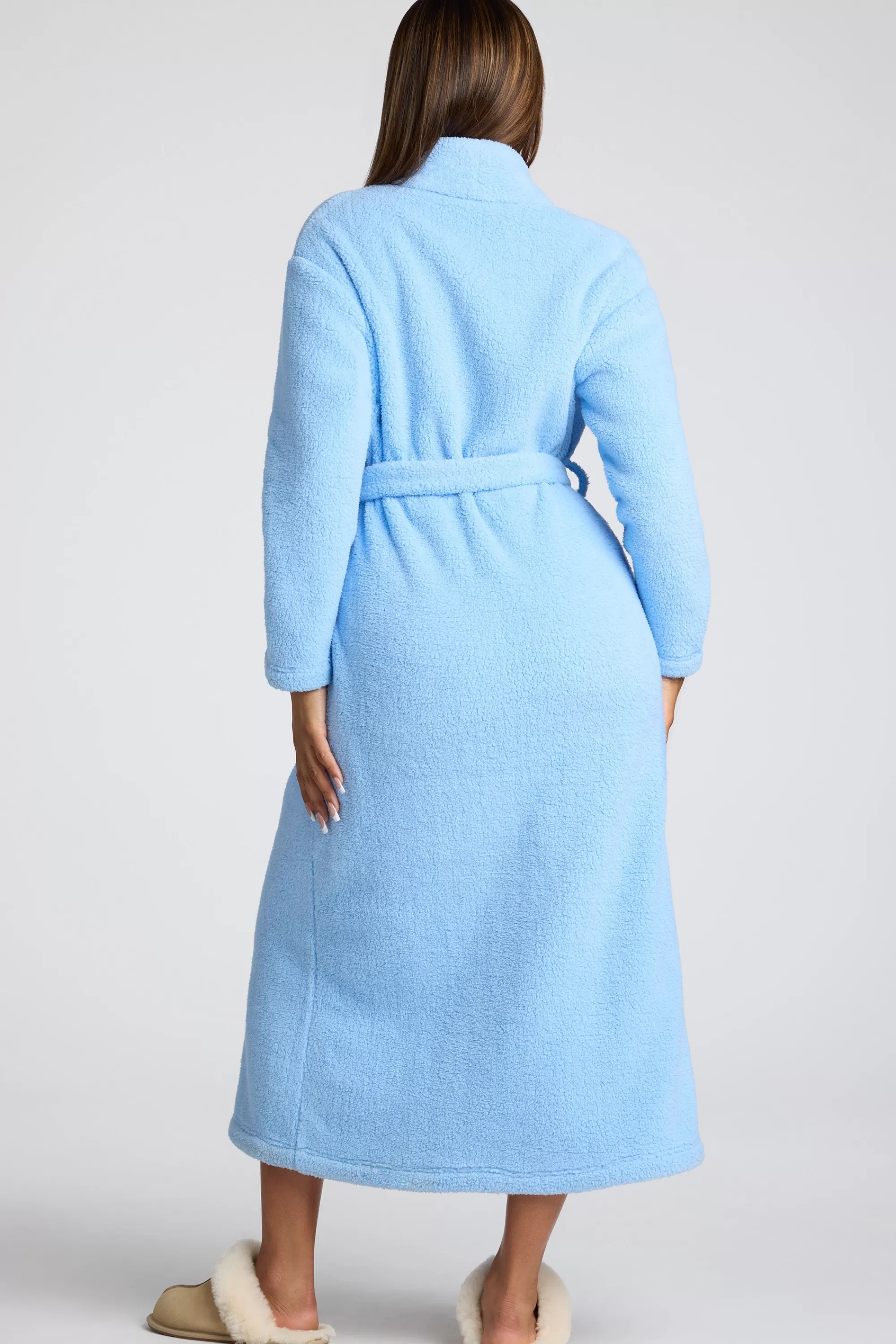 Oh Polly Tie Front Fleece Robe In Baby Blue Shop