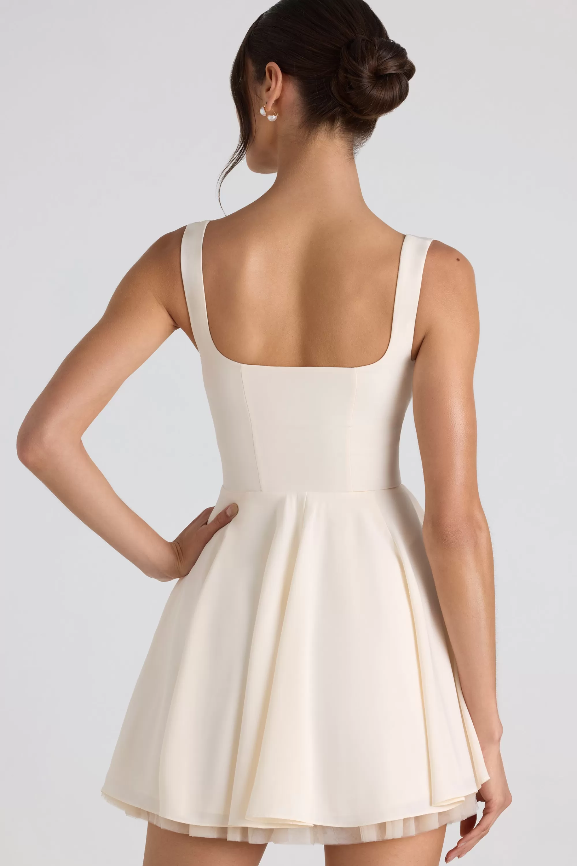 Oh Polly Tie-Detail A-Line Micro Mini Dress In Ivory Outlet