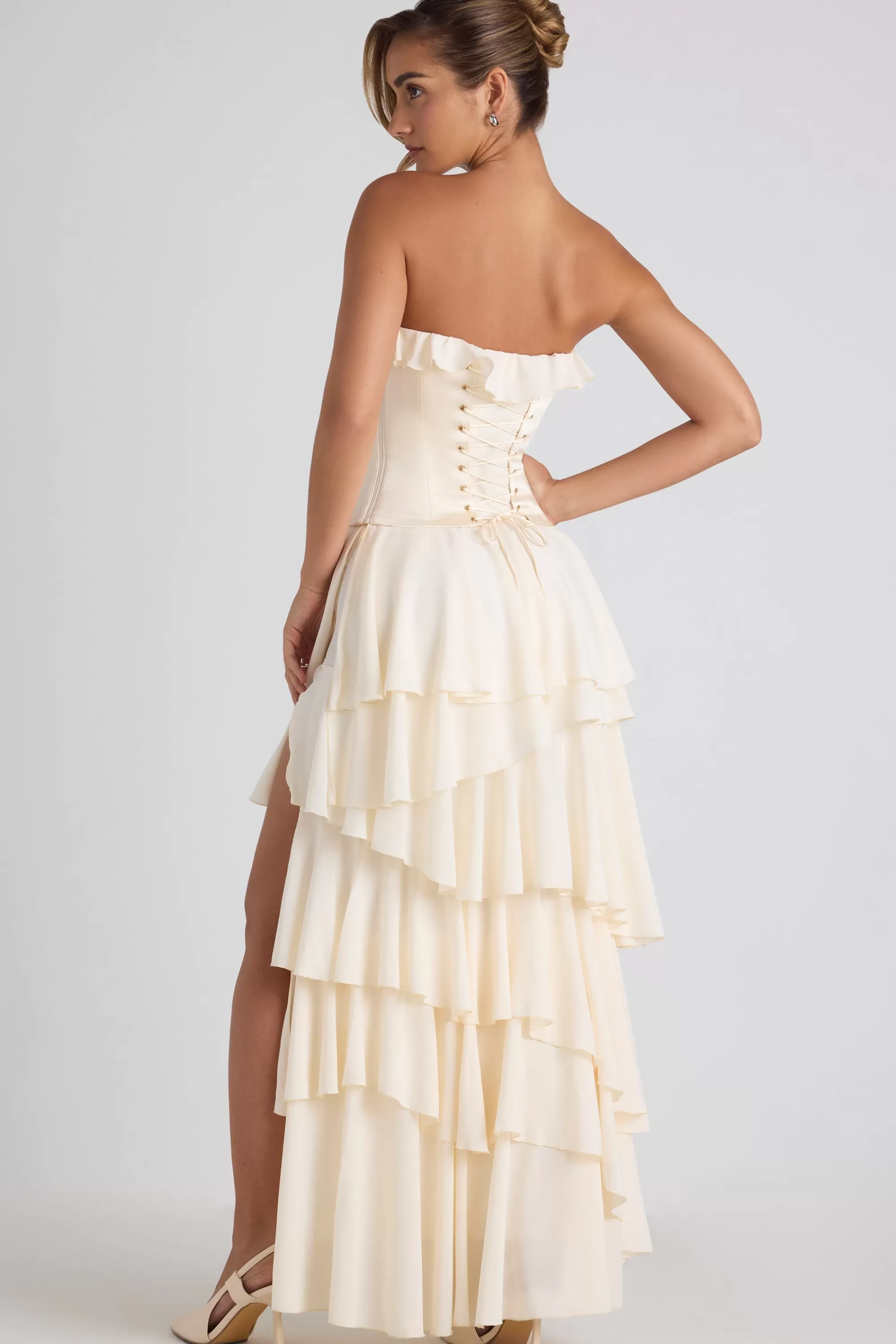 Oh Polly Tiered Corset Gown In Ivory Online