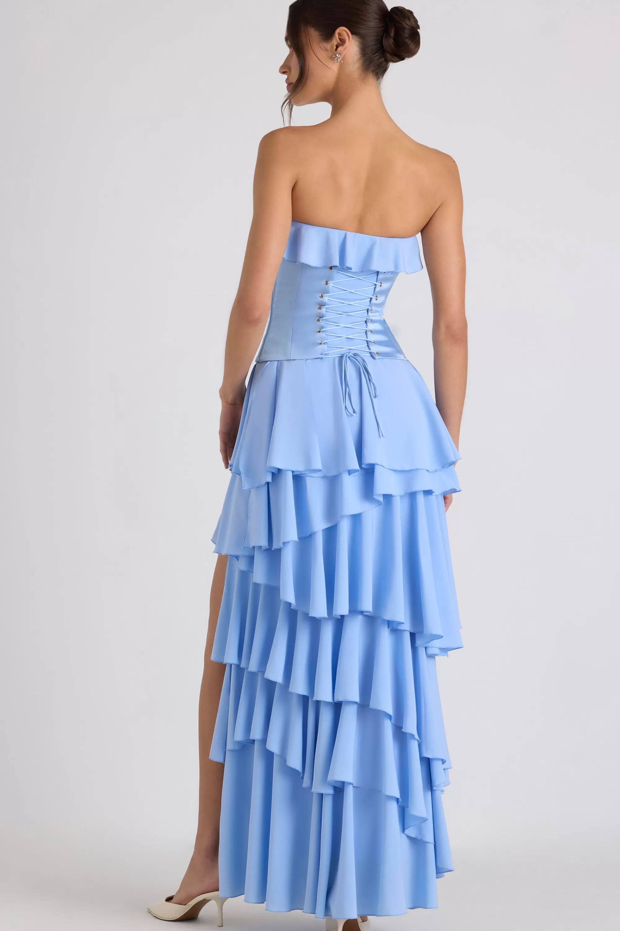 Oh Polly Tiered Corset Gown In Sky Blue Shop