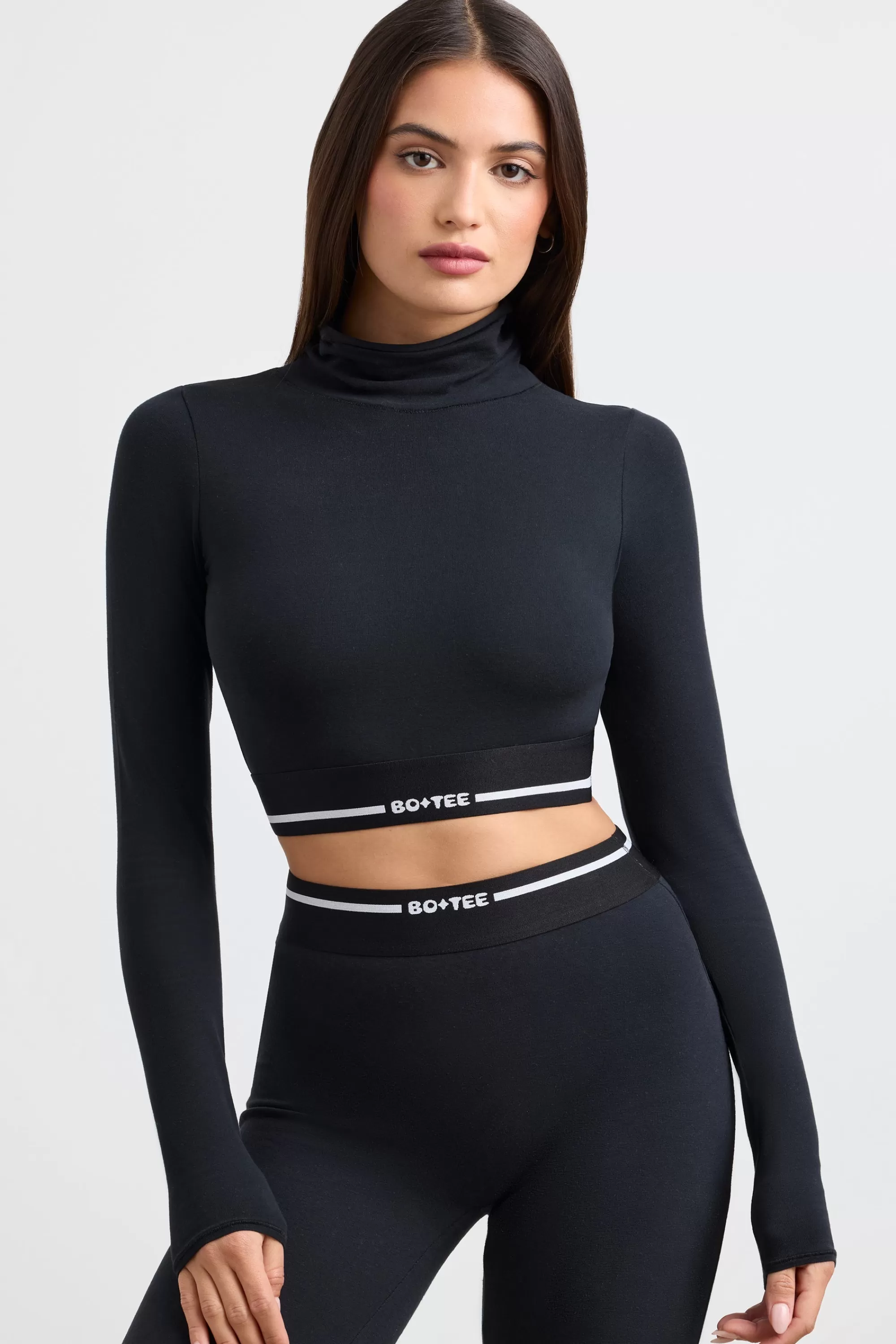 Oh Polly Turtleneck Backless Long-Sleeve Crop Top In Black Cheap