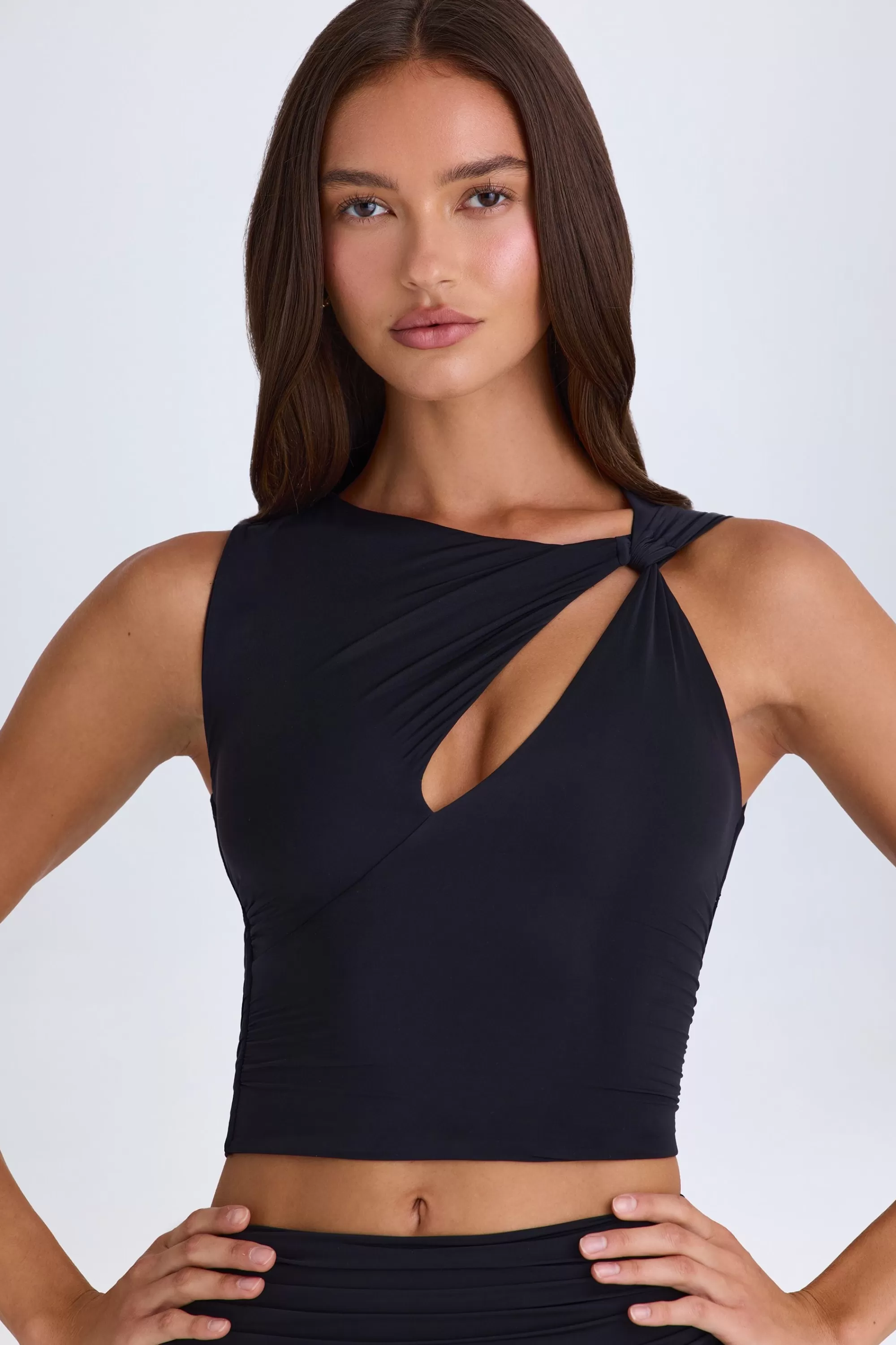 Oh Polly Twisted Cut-Out Tank Top In Black Sale