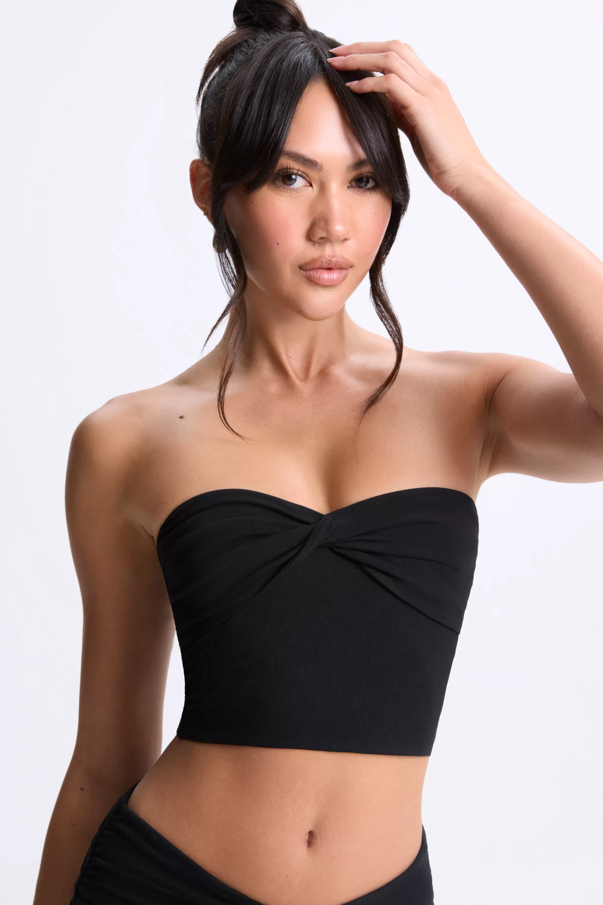 Oh Polly Twist-Front Bandeau Top In Black Fashion