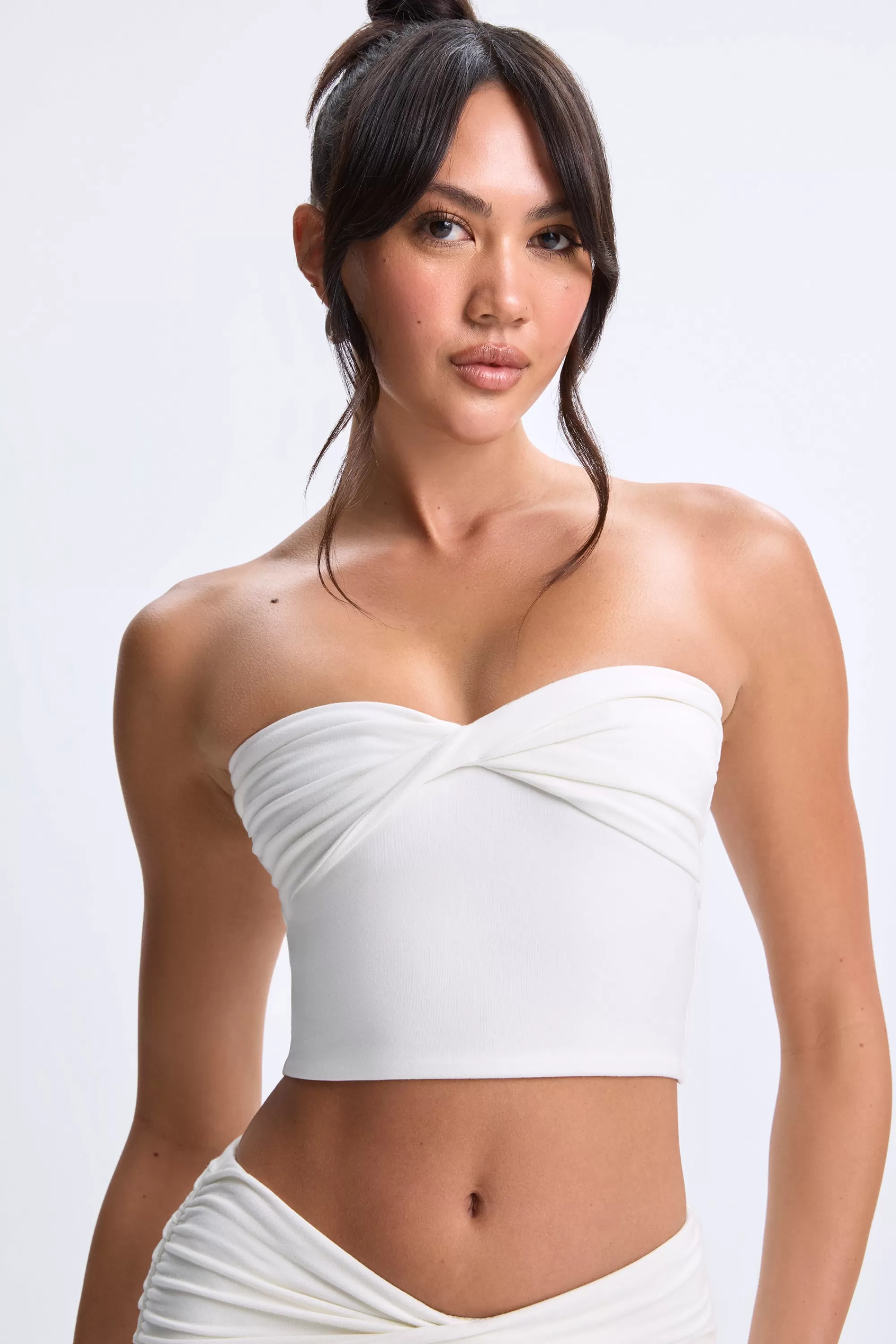 Oh Polly Twist-Front Bandeau Top In White New