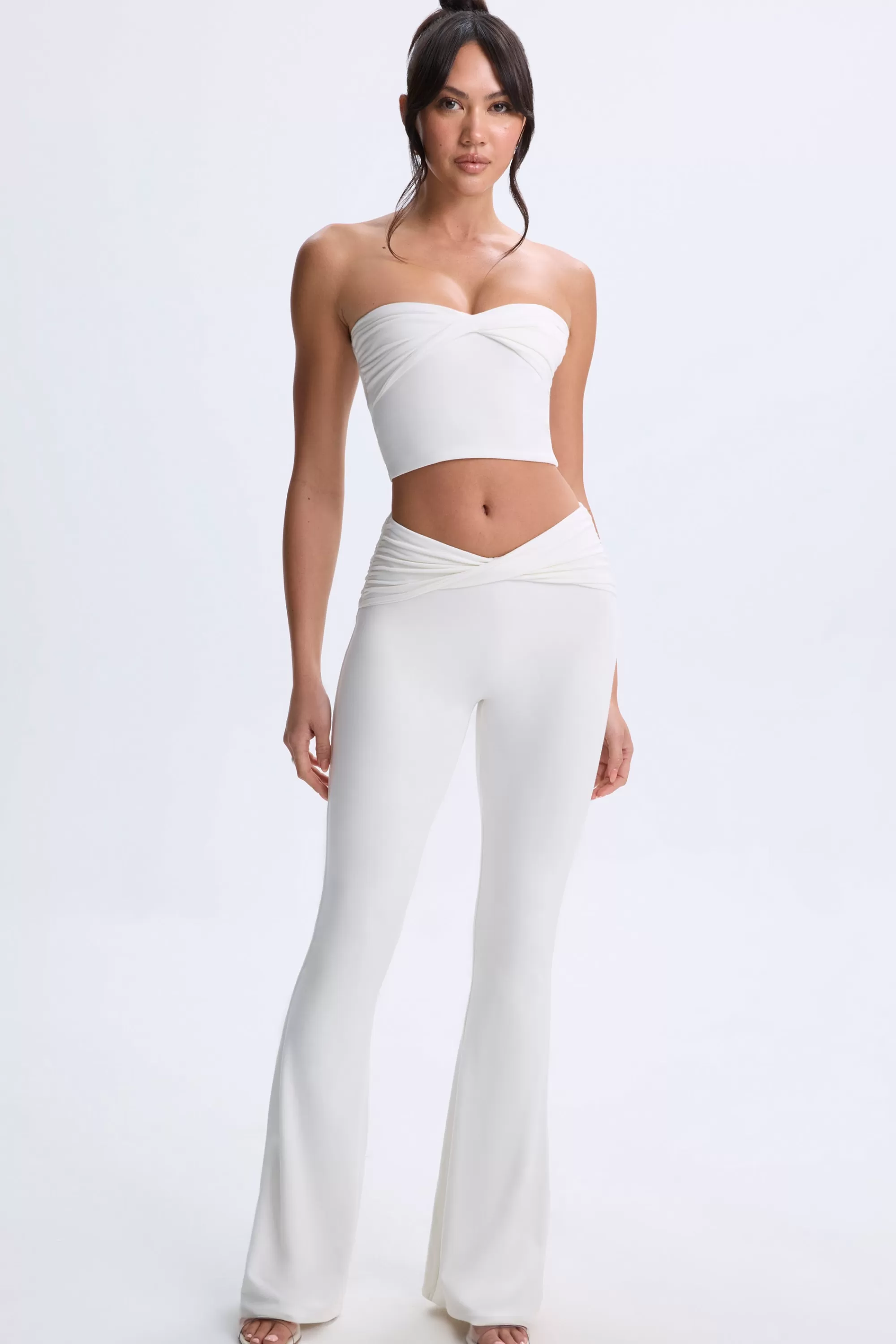 Oh Polly Twist-Front Flared Trousers In White Best Sale