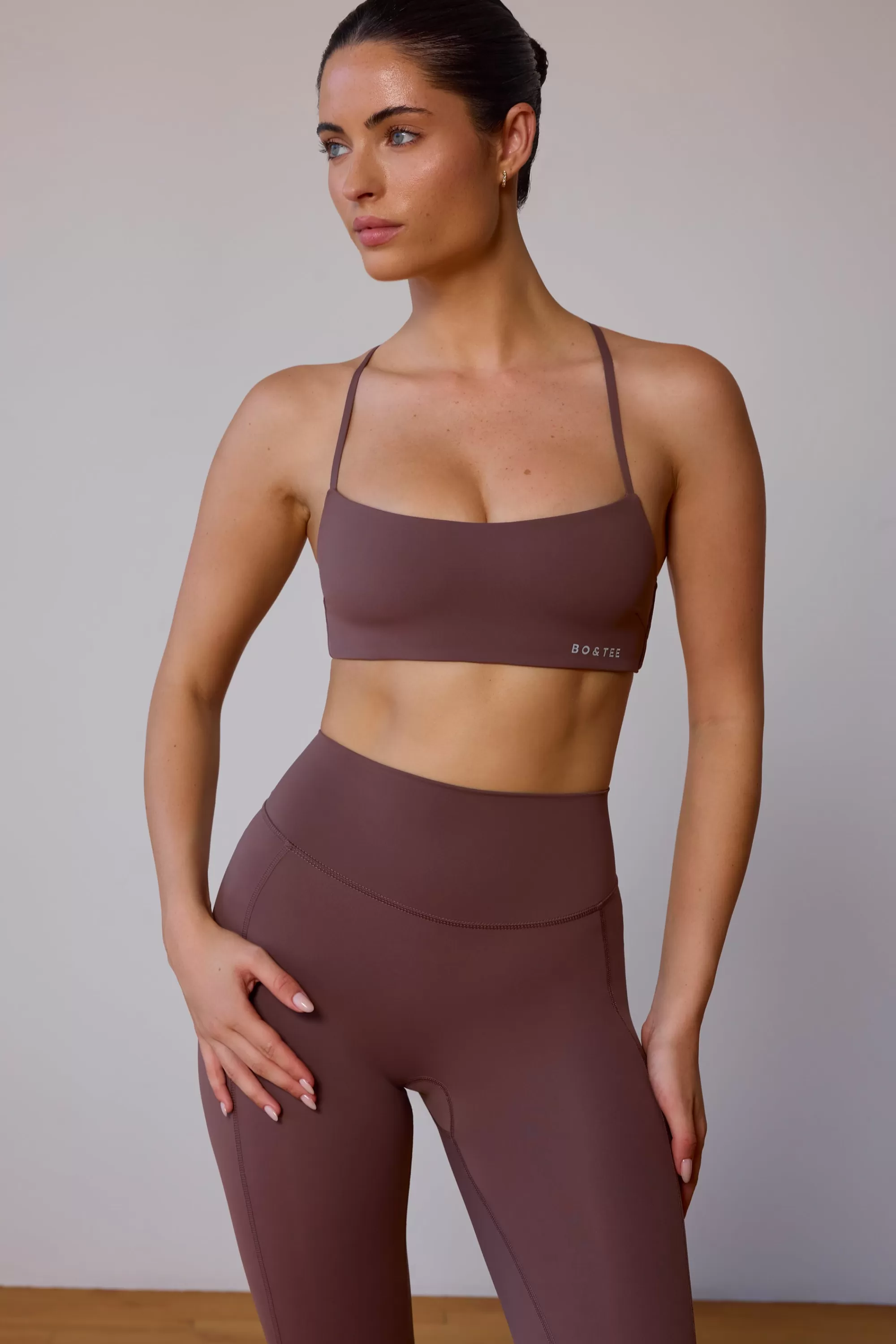 Oh Polly UltraFlex Cross-Back Sports Bra In Taupe Brown Flash Sale