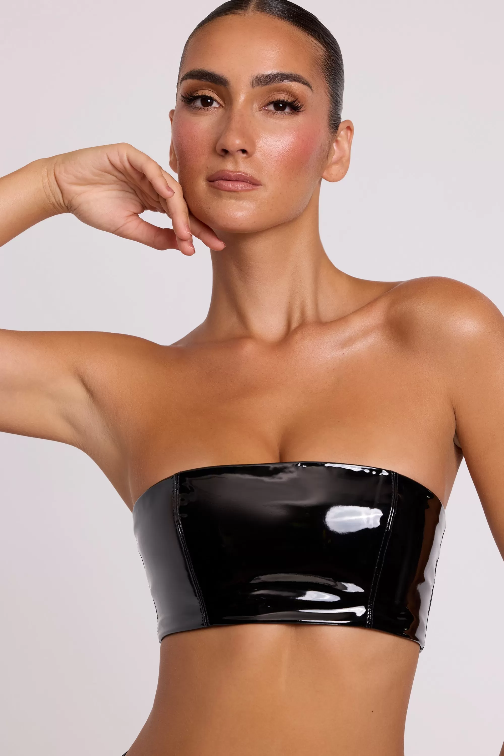 Oh Polly Vinyl Bandeau Bralette In Black Online